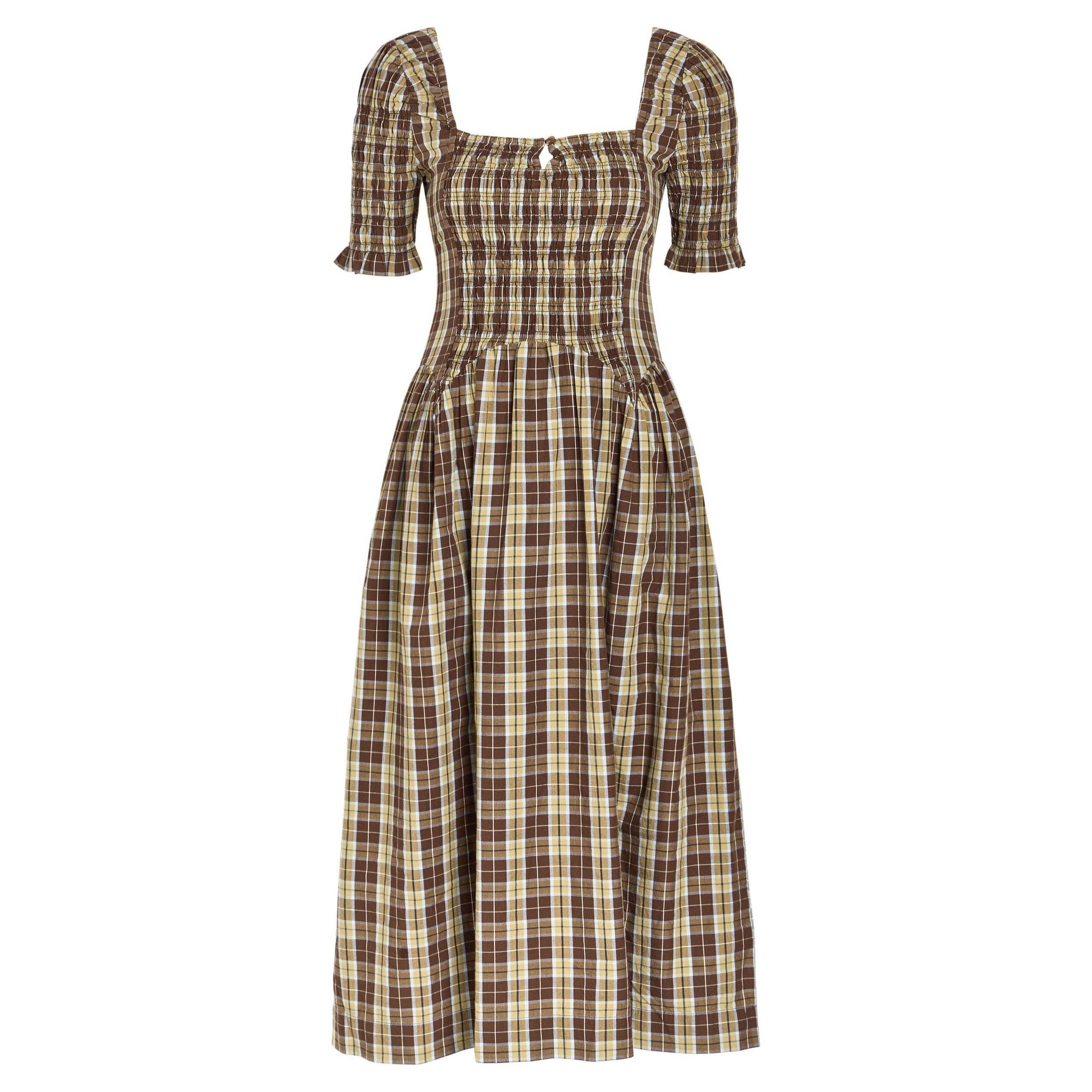 DARK BROWN - Damson Madder - LD EMMY SHIRRED MIDI DRES