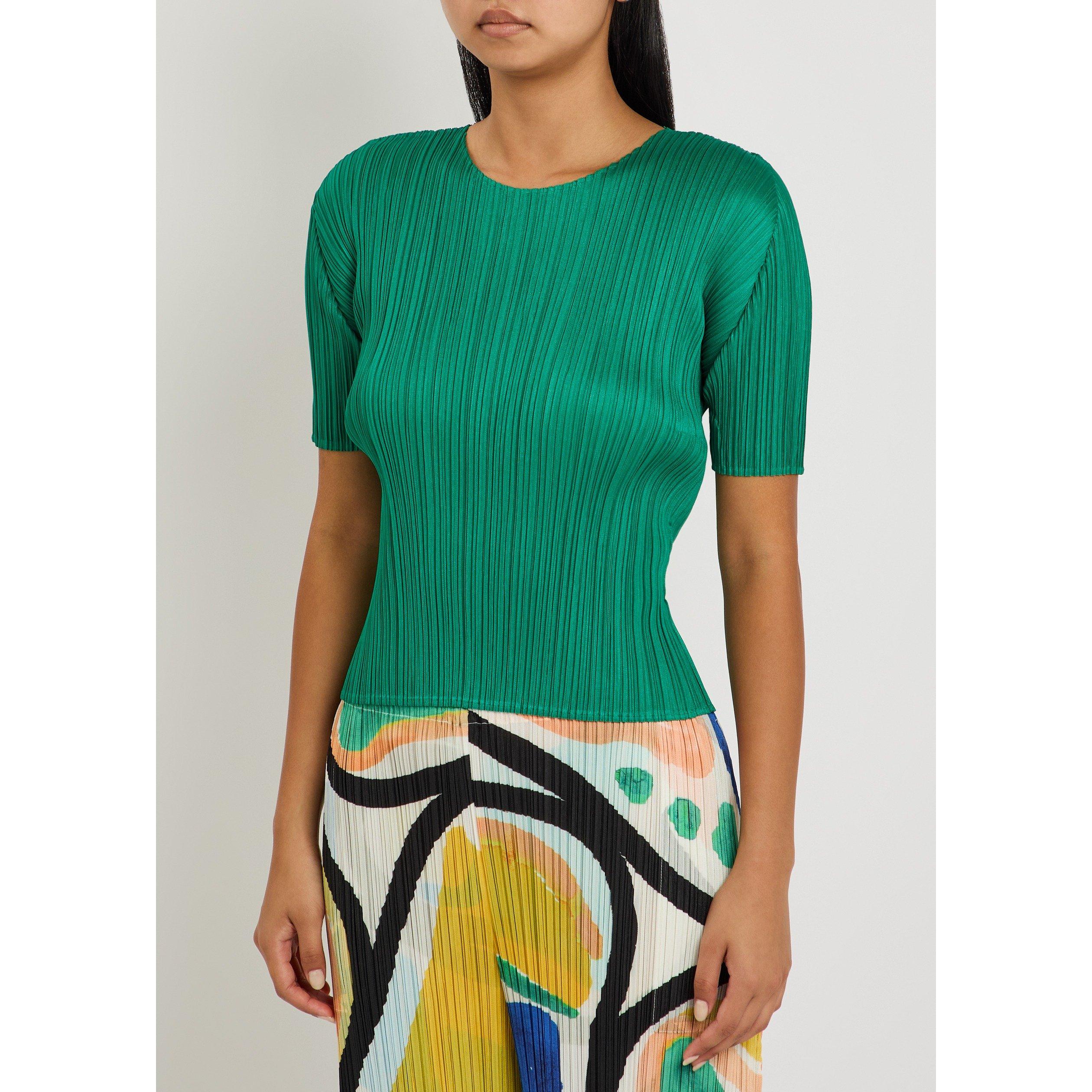 GREEN - Issey Miyake - Women's Pleats Please Pleated Crew-Neck Slim-Fit T-Shirt - 2