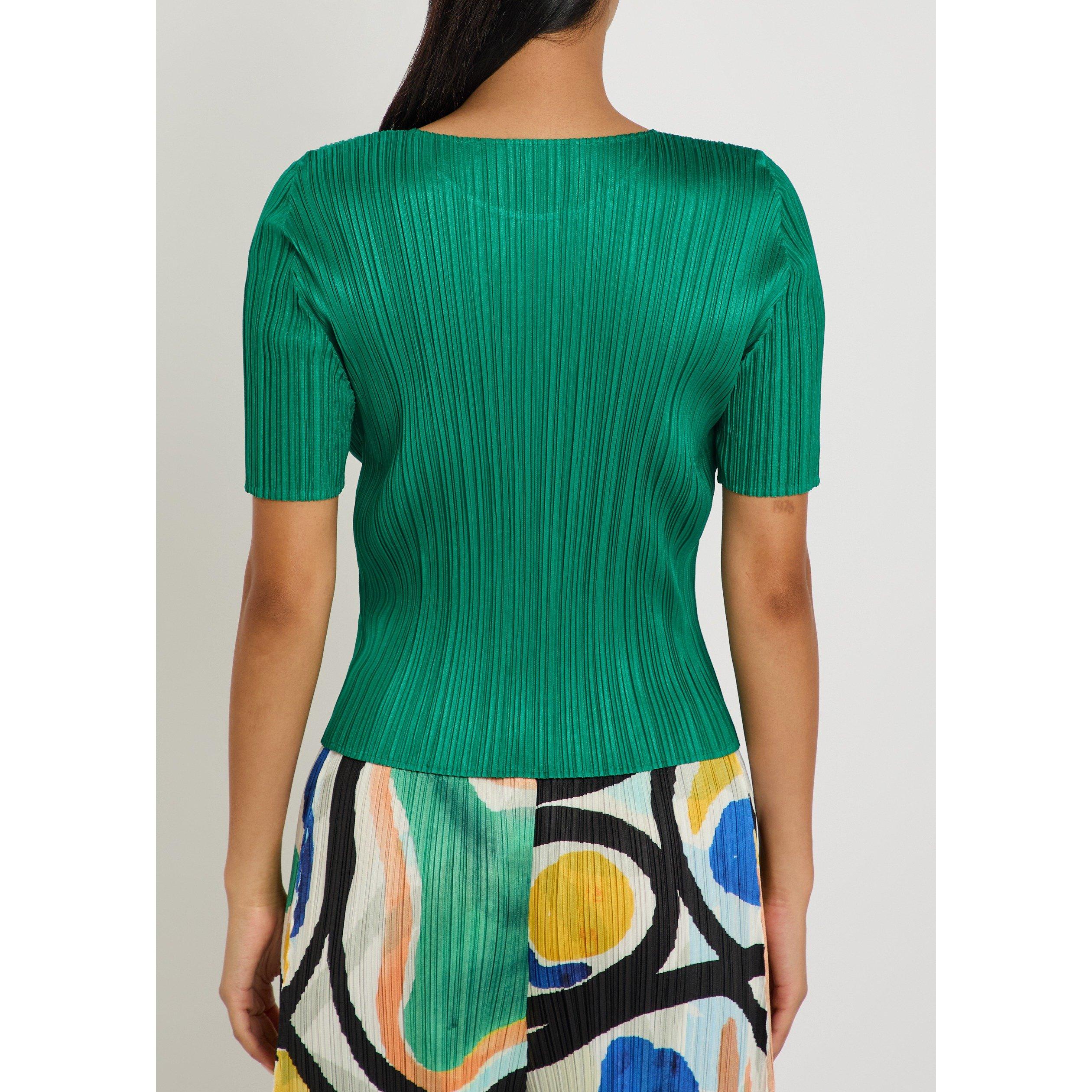 GREEN - Issey Miyake - Women's Pleats Please Pleated Crew-Neck Slim-Fit T-Shirt - 3