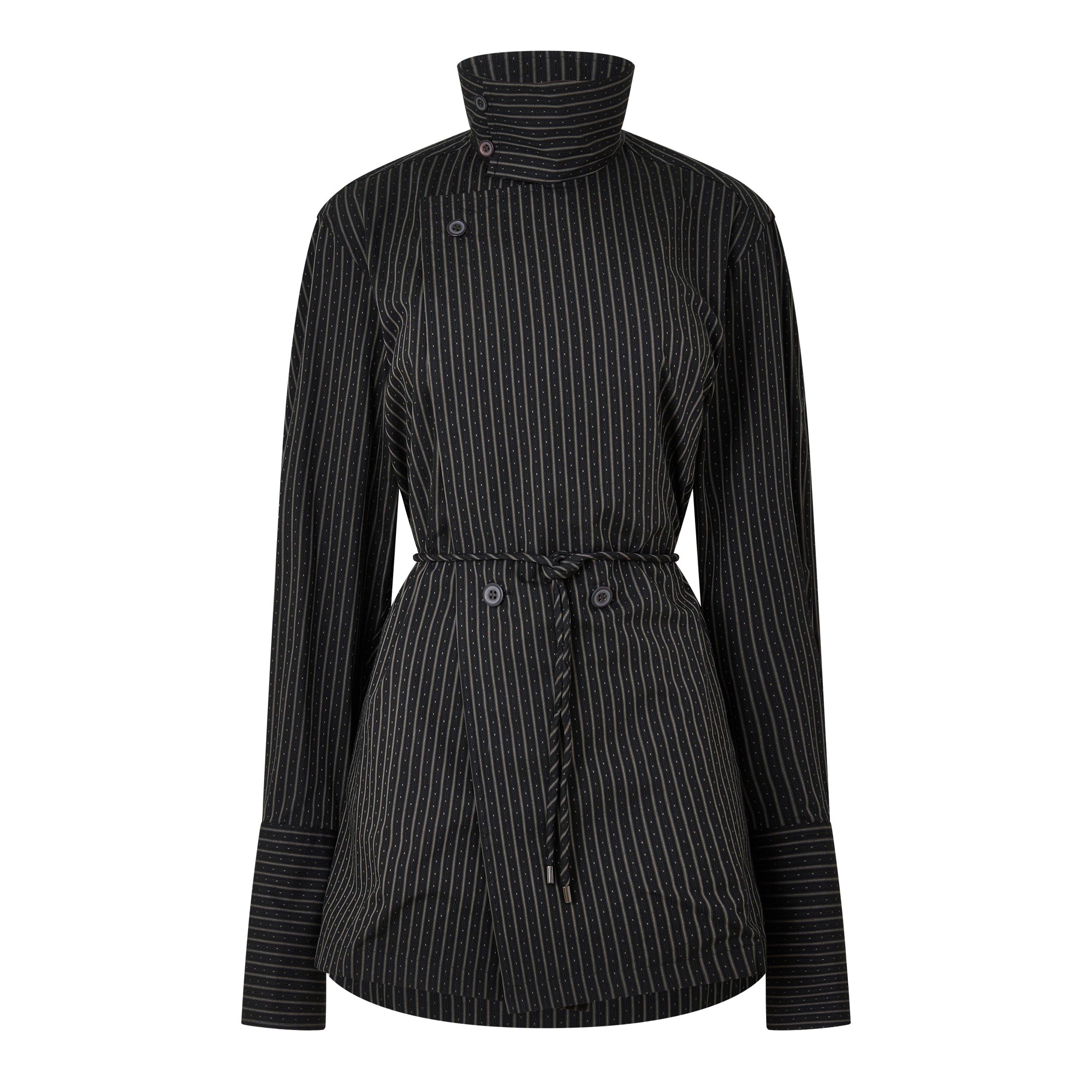 ANTHRACITE - Issey Miyake - Women's Monsieur Dobby Striped Long-Sleeve Shirt - 1