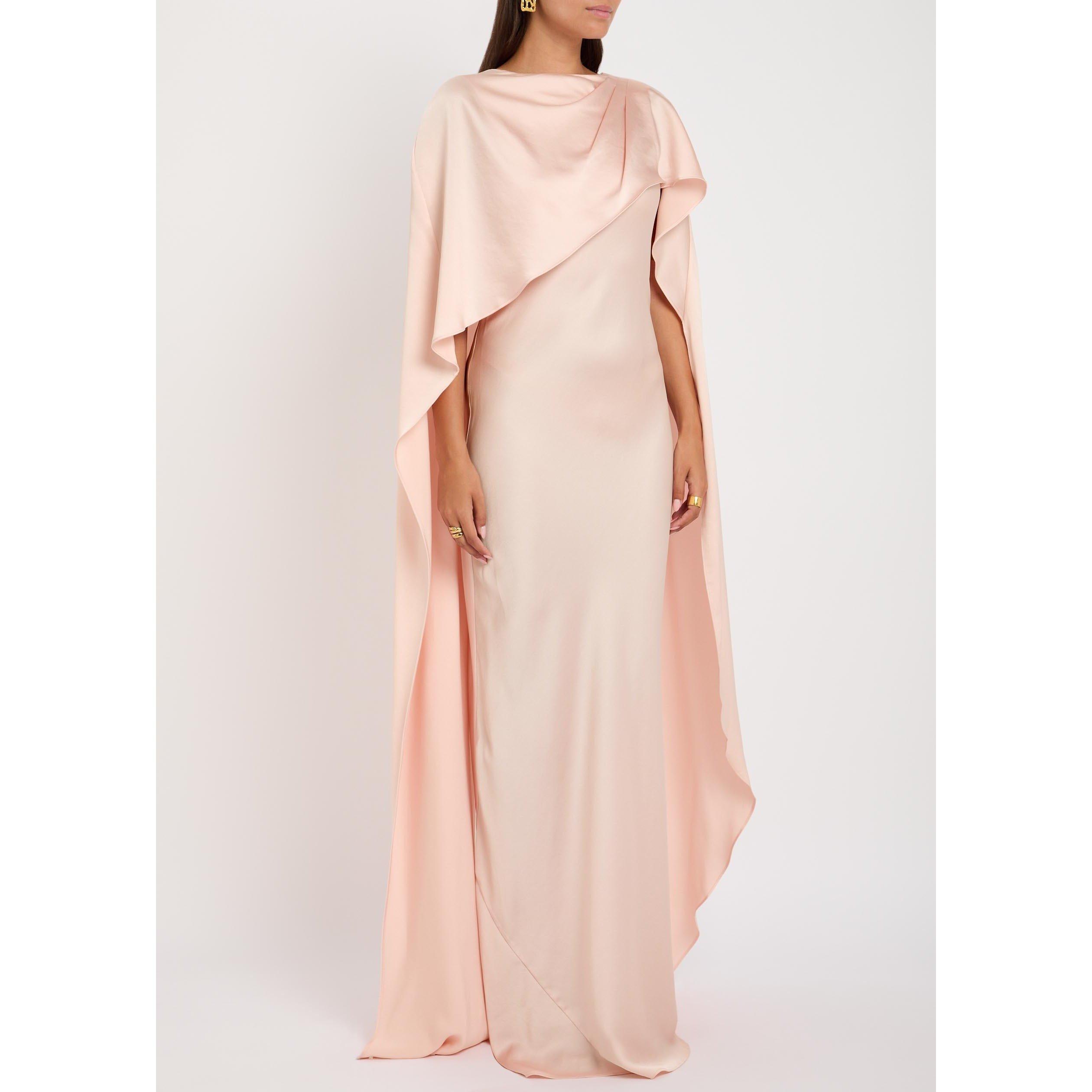PINK - Jonathan Simkhai - Women's Izel Cape Satin Round-Neck Ball Gown - 2