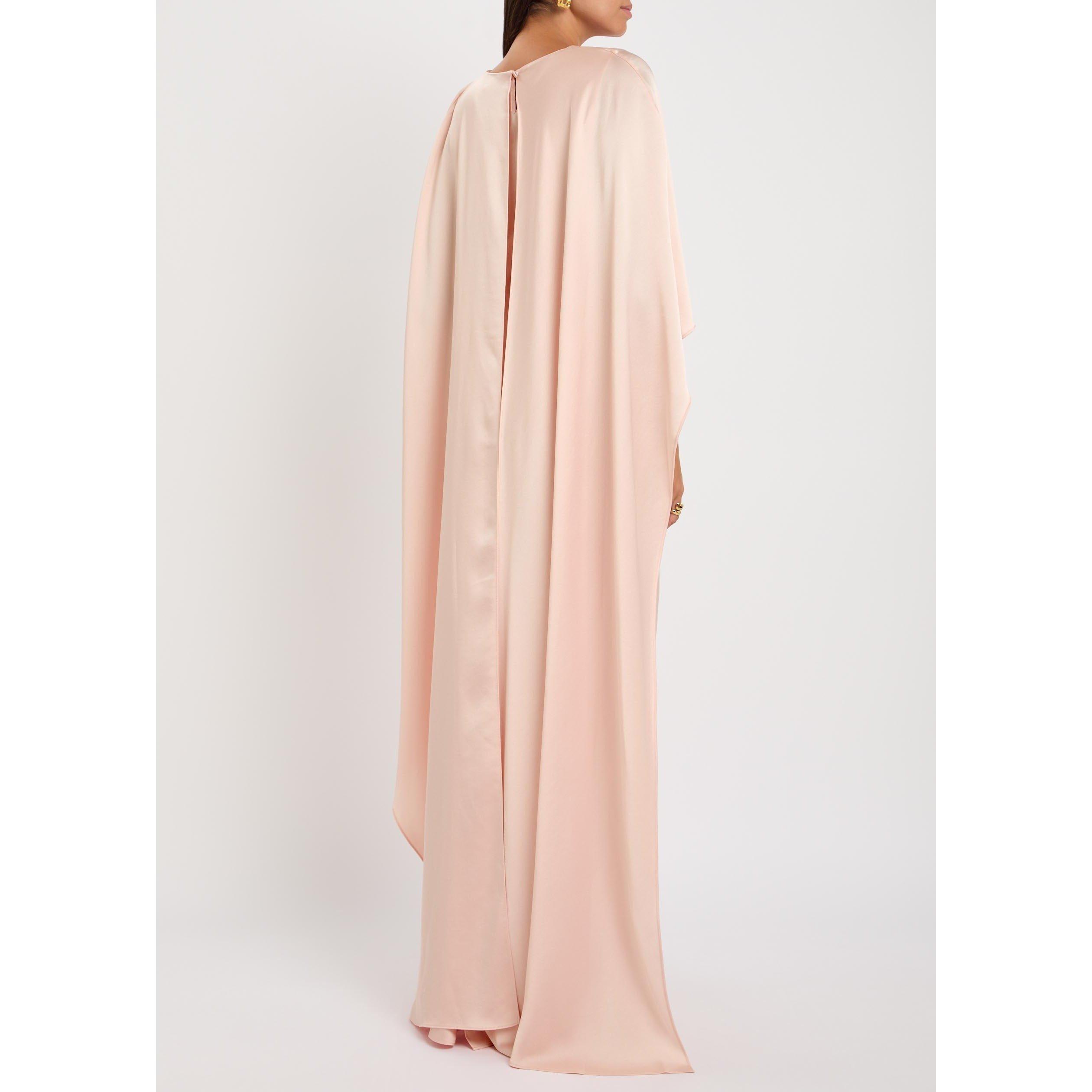 PINK - Jonathan Simkhai - Women's Izel Cape Satin Round-Neck Ball Gown - 3