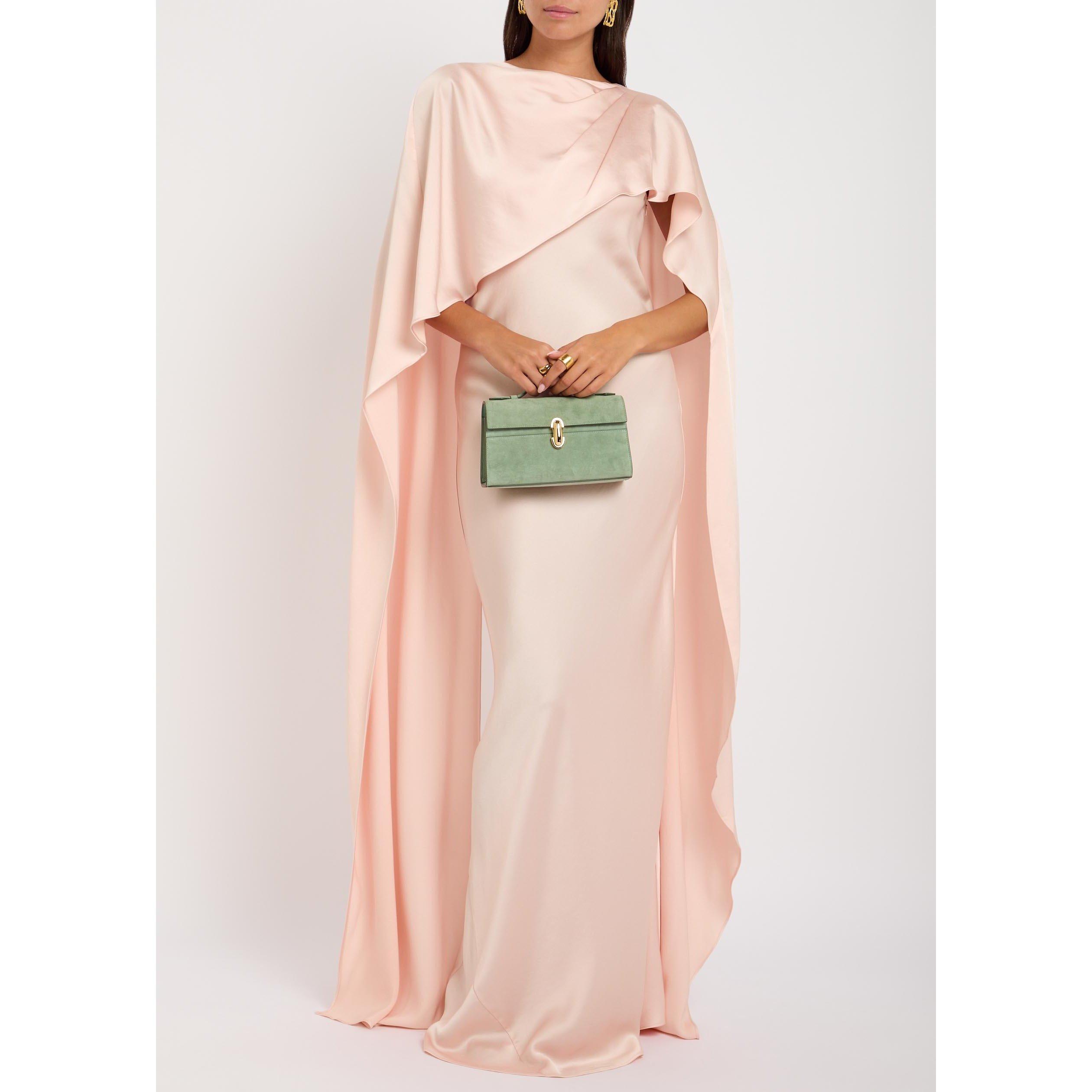 PINK - Jonathan Simkhai - Women's Izel Cape Satin Round-Neck Ball Gown - 5