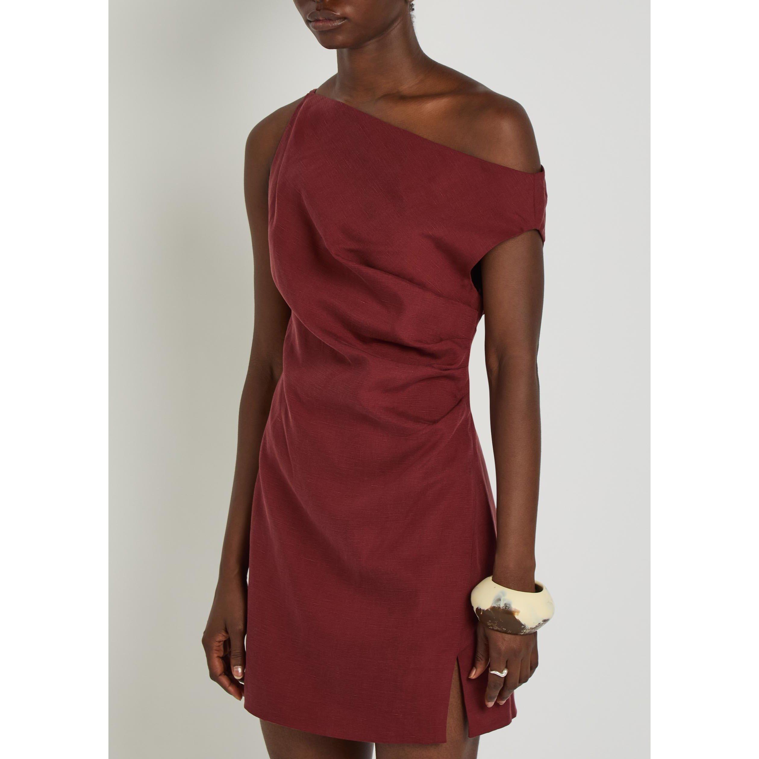 BURGUNDY - Kobo - Women's Winnie One Shoulder Lyocell Mini Dress - 2