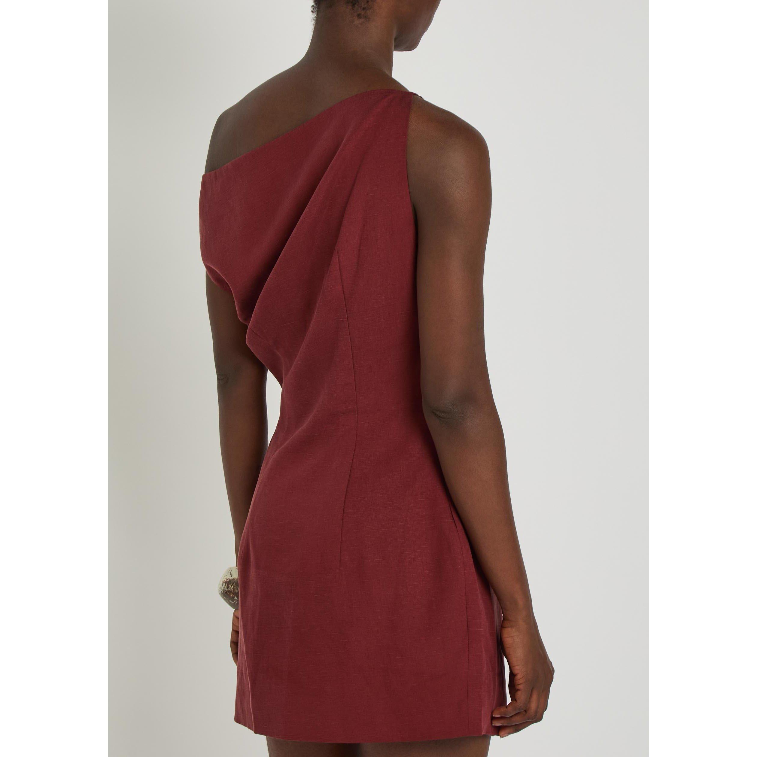 BURGUNDY - Kobo - Women's Winnie One Shoulder Lyocell Mini Dress - 3
