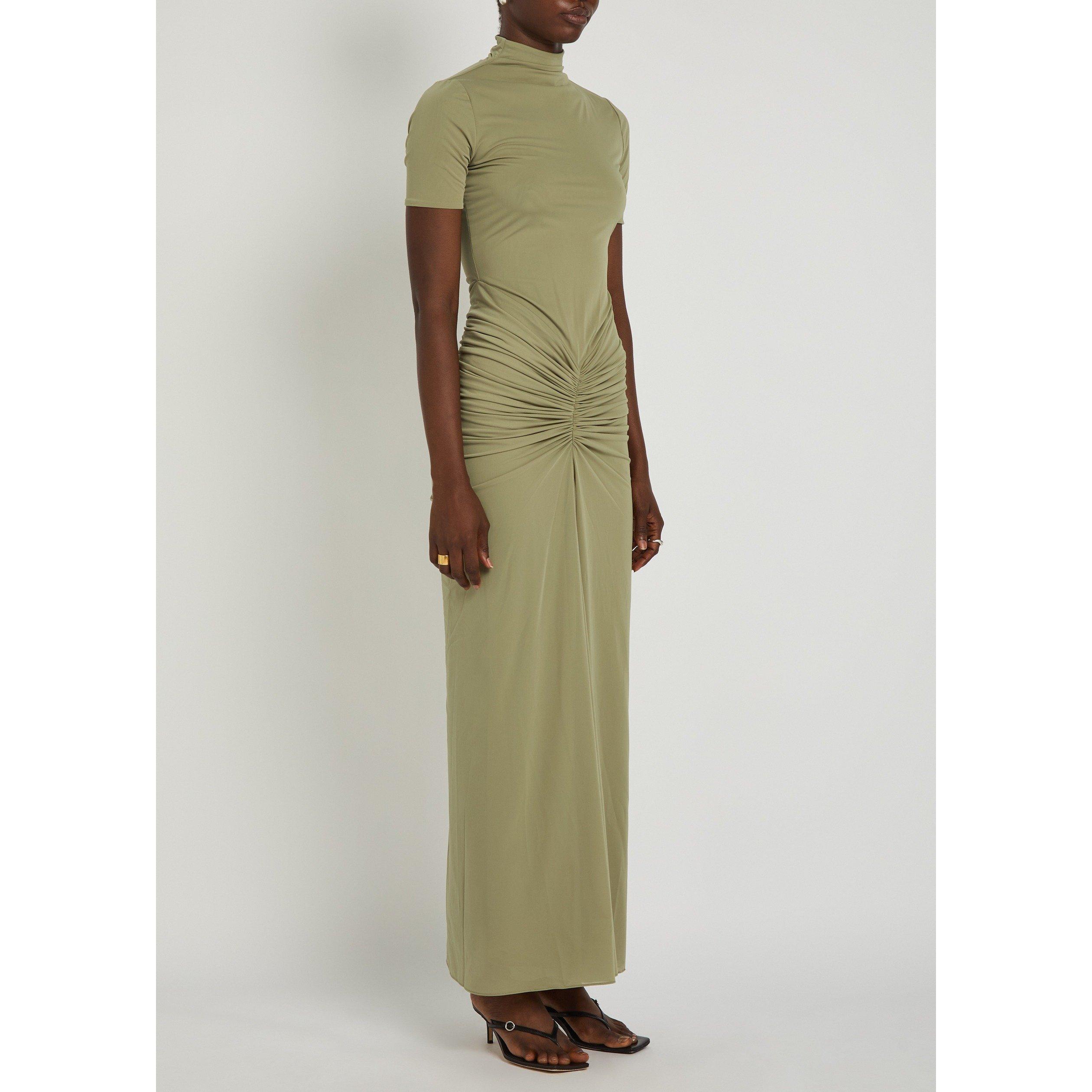 LIGHT GREEN - Kobo - Women's Enid Ruched Mock-Neck Maxi Dress - 2
