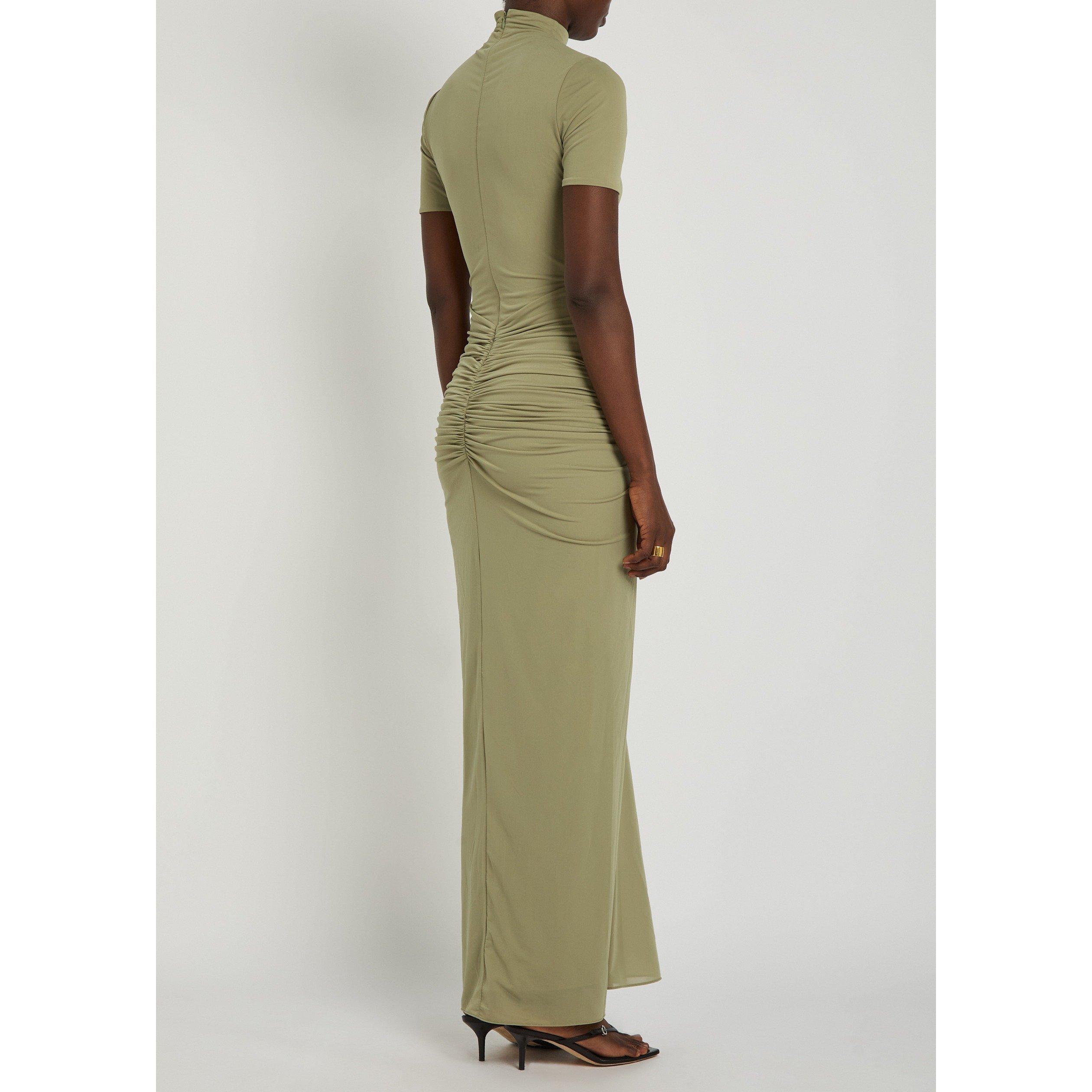 LIGHT GREEN - Kobo - Women's Enid Ruched Mock-Neck Maxi Dress - 3