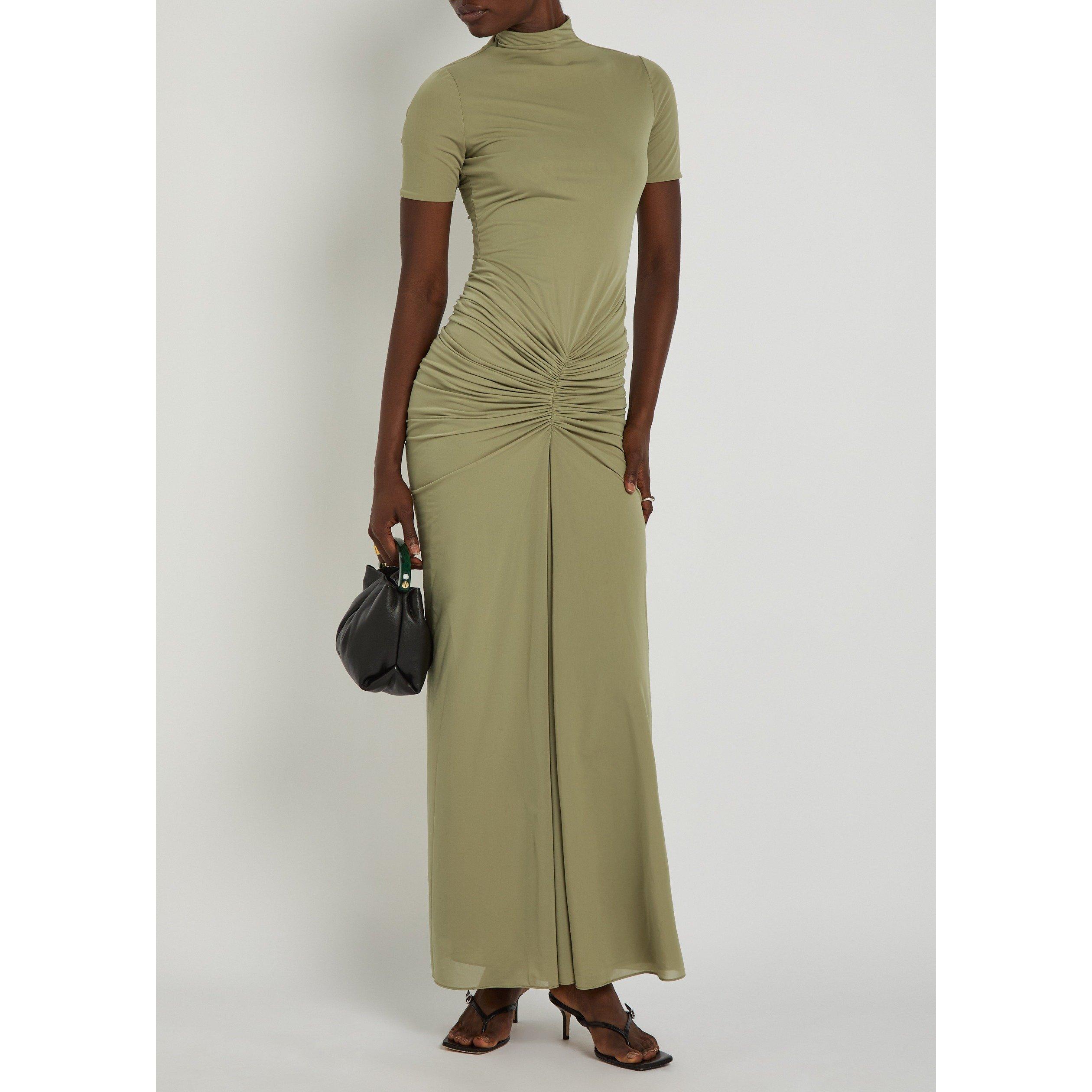 LIGHT GREEN - Kobo - Women's Enid Ruched Mock-Neck Maxi Dress - 5