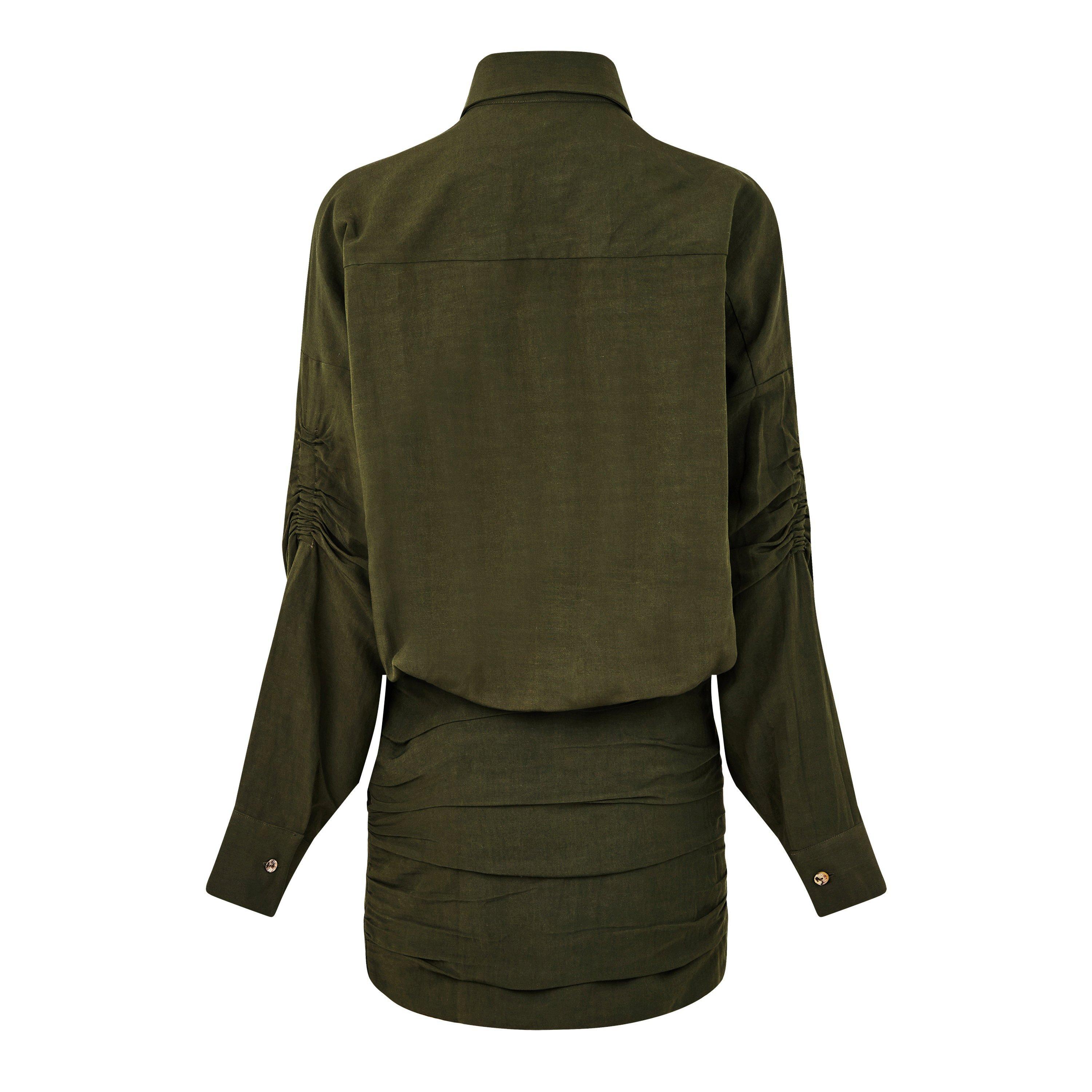 Olive - JBQ - Women's Gathered Shirt Dress - 6