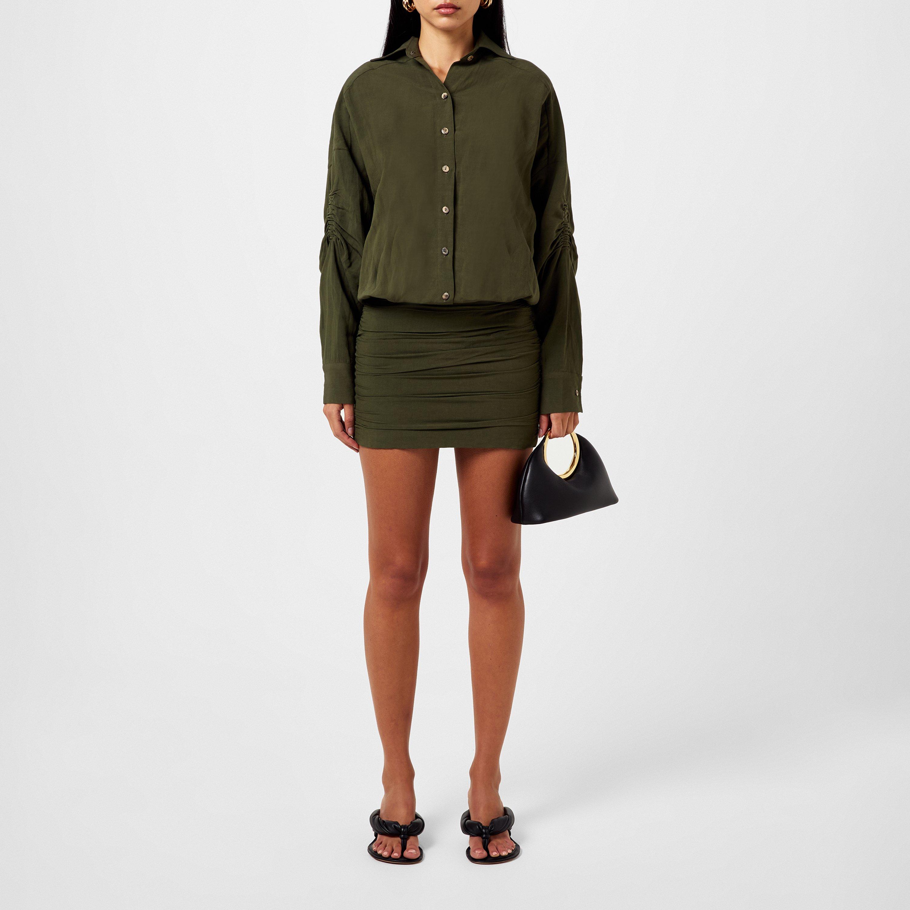 Olive - JBQ - Women's Gathered Shirt Dress - 4