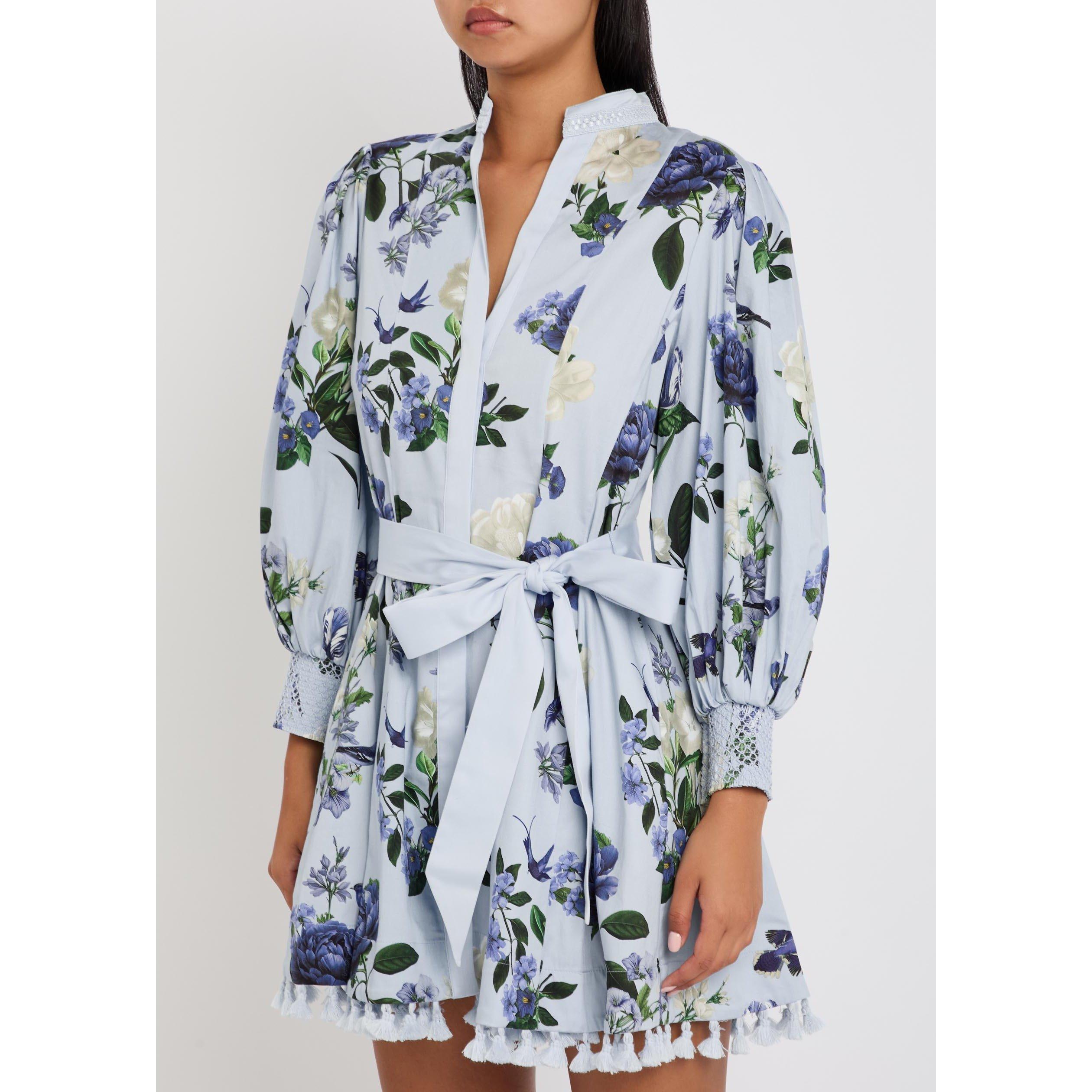 BLUE AND OTHER - Alice And Olivia - Women's Lucy Mini Cotton Shirt-Dress - 2