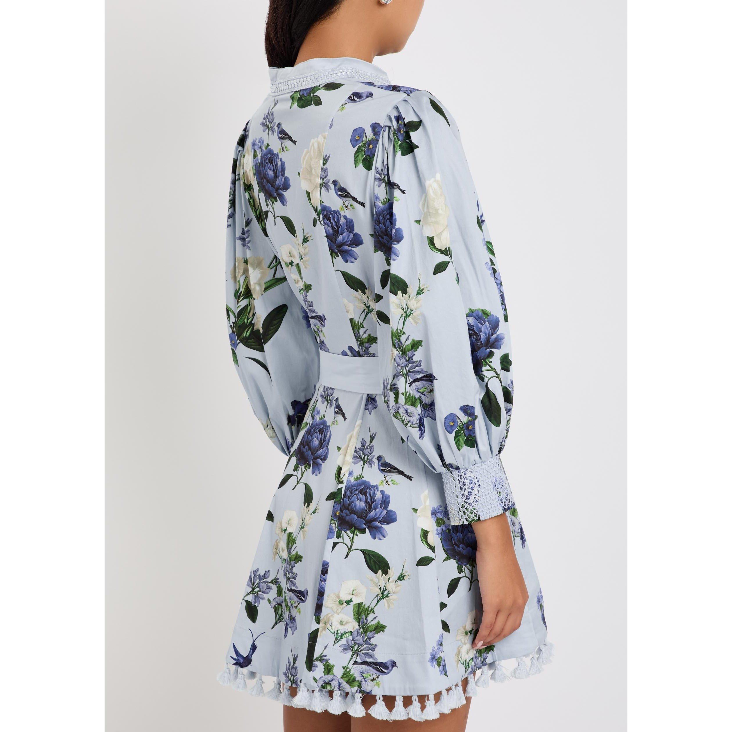 BLUE AND OTHER - Alice And Olivia - Women's Lucy Mini Cotton Shirt-Dress - 3