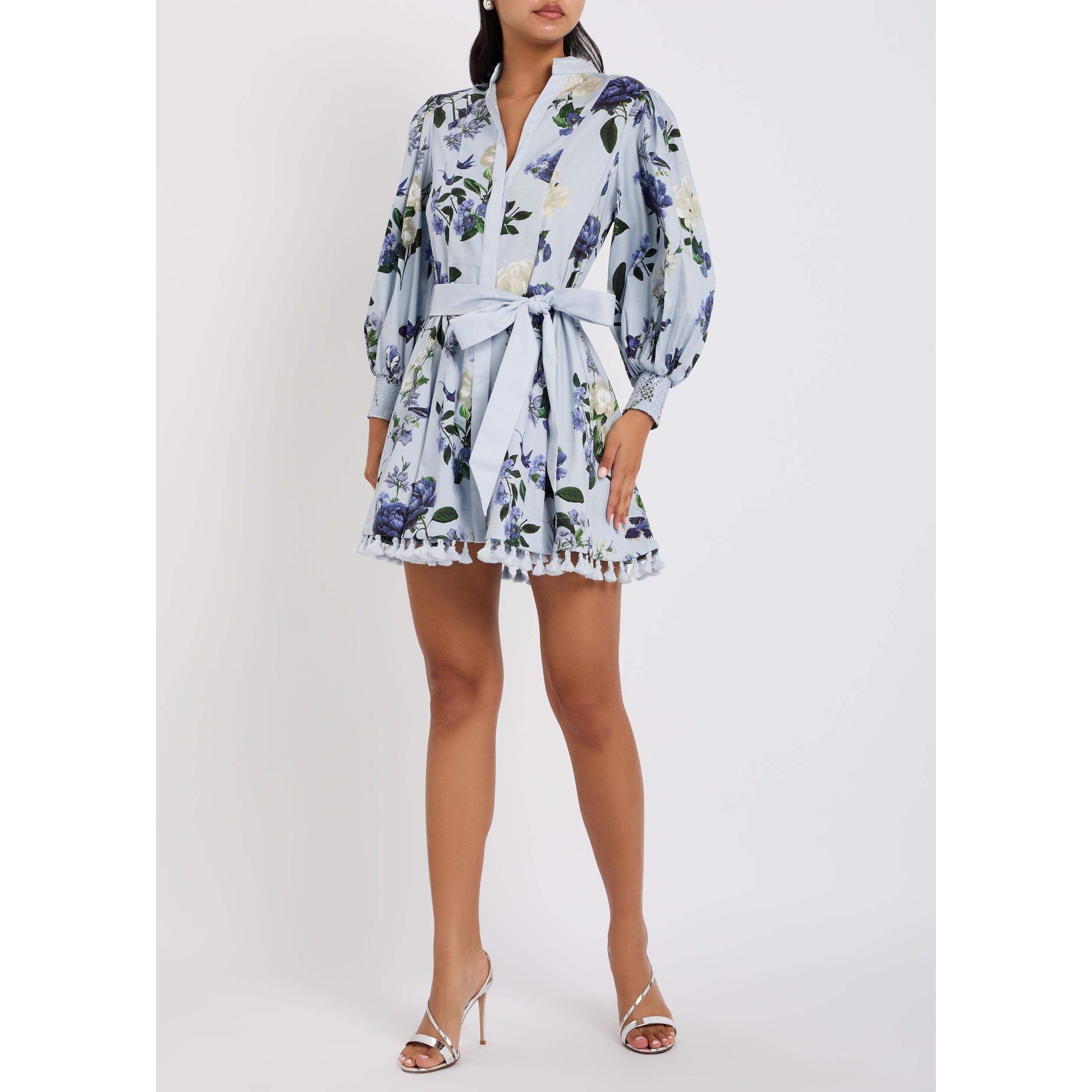 BLUE AND OTHER - Alice And Olivia - Women's Lucy Mini Cotton Shirt-Dress - 5