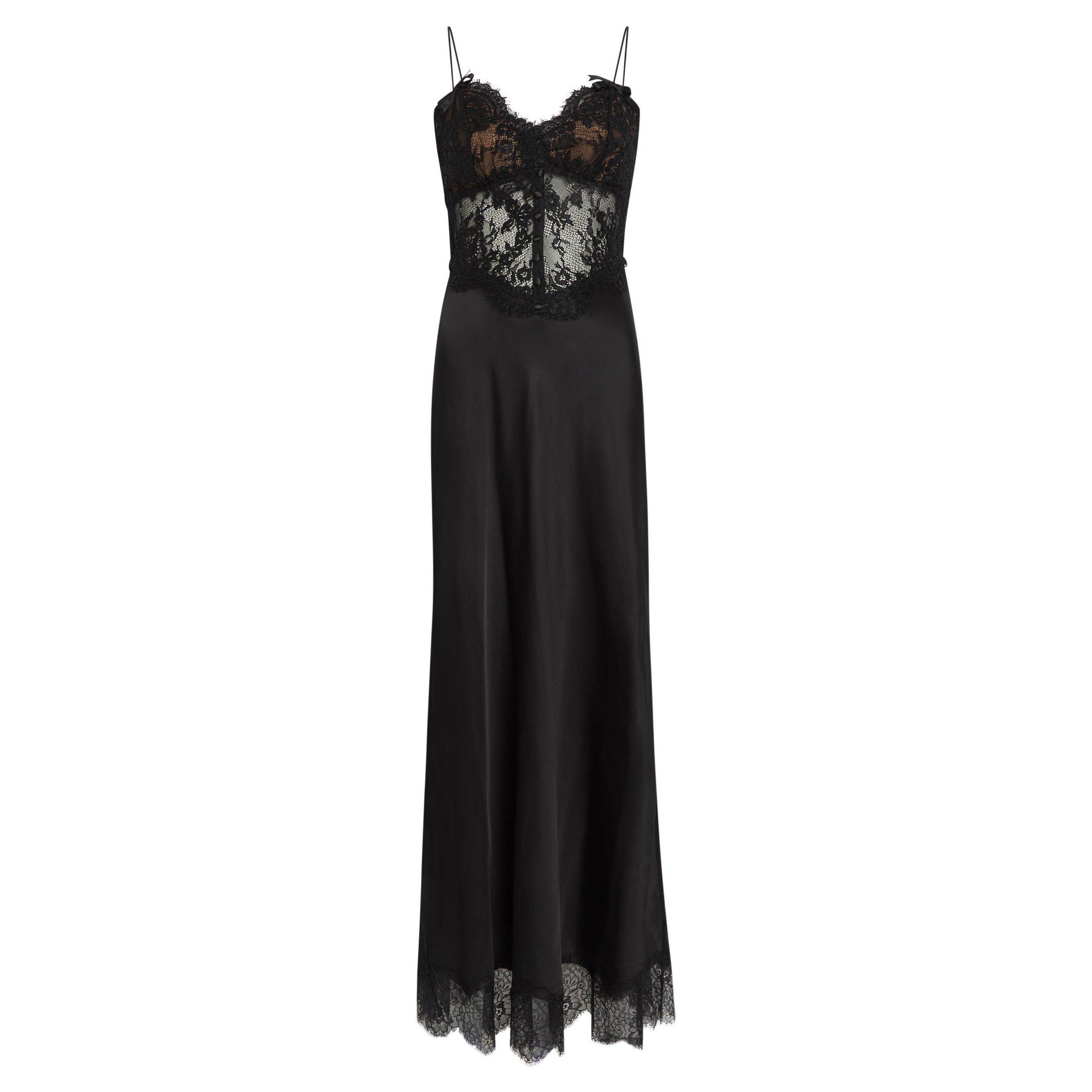 BLACK - Self Portrait - LD BLACK SATIN LACE MIDI DRESS - 1