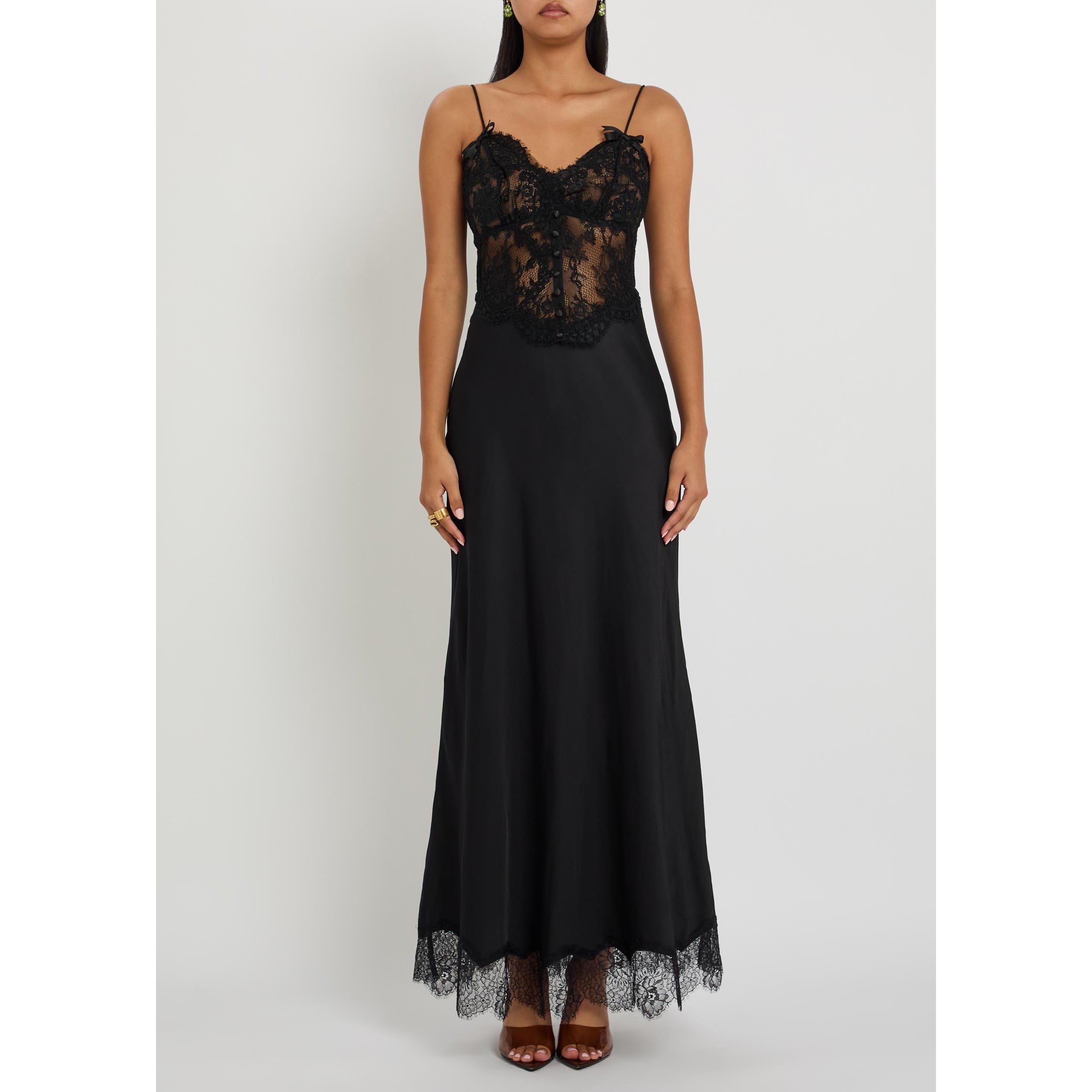 BLACK - Self Portrait - LD BLACK SATIN LACE MIDI DRESS - 2