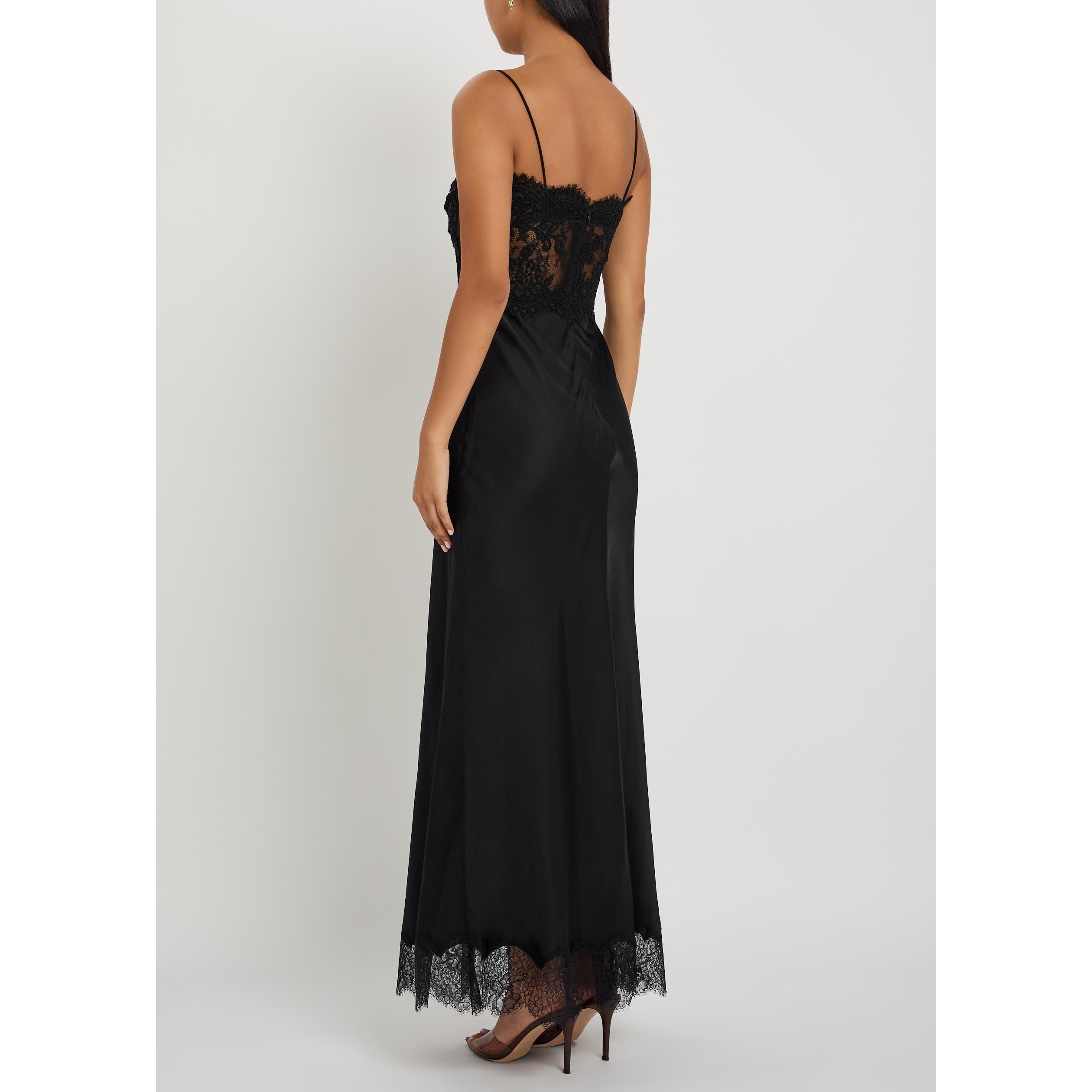 BLACK - Self Portrait - LD BLACK SATIN LACE MIDI DRESS - 3