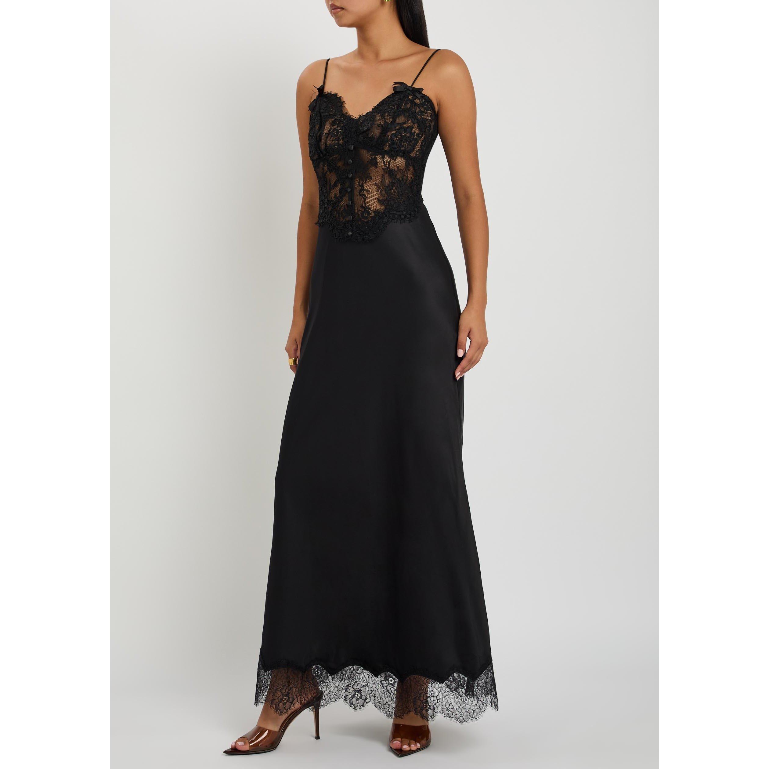 BLACK - Self Portrait - LD BLACK SATIN LACE MIDI DRESS - 5