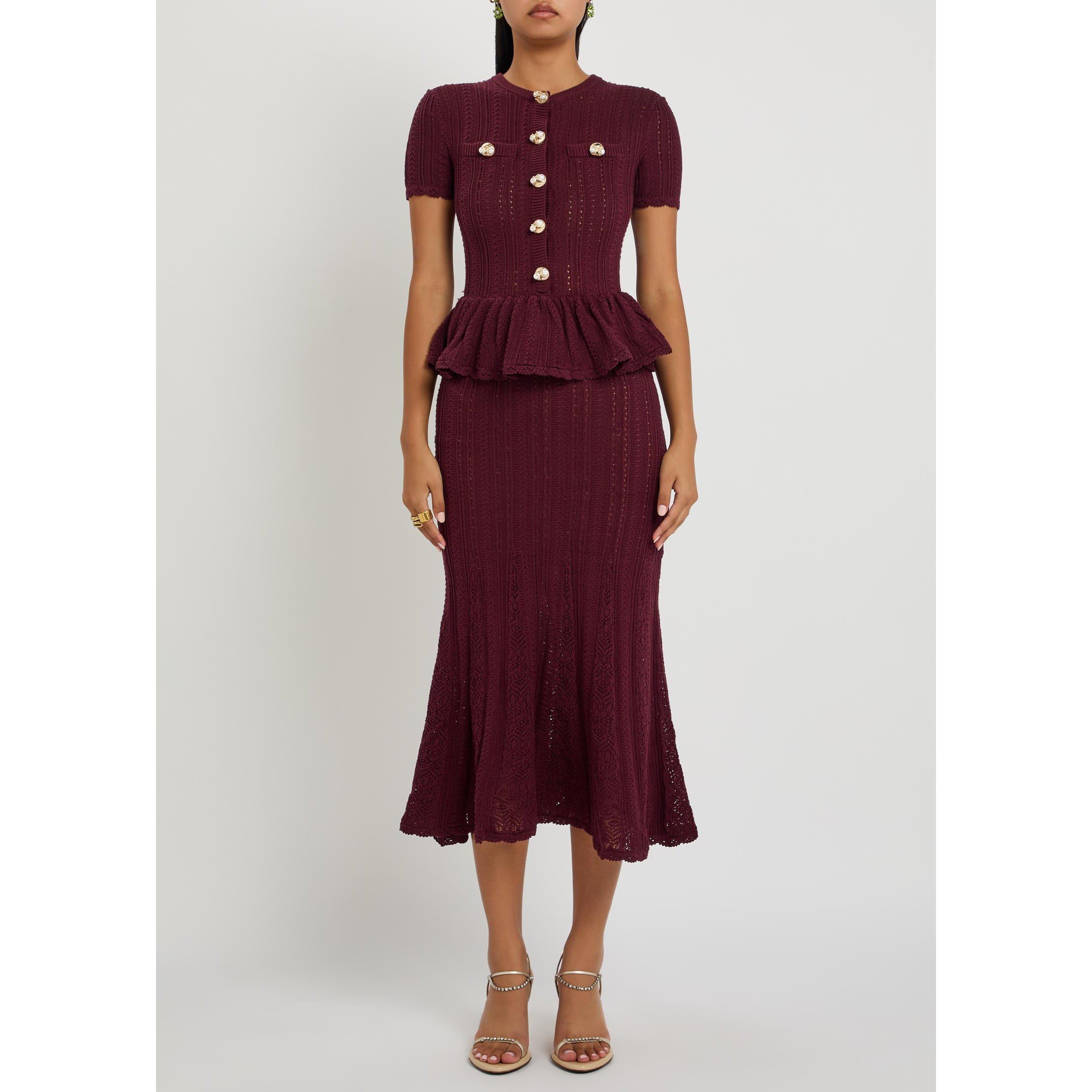 BURGUNDY - Self Portrait - LD BURGUNDY PEPLUM KNIT DRESS - 2