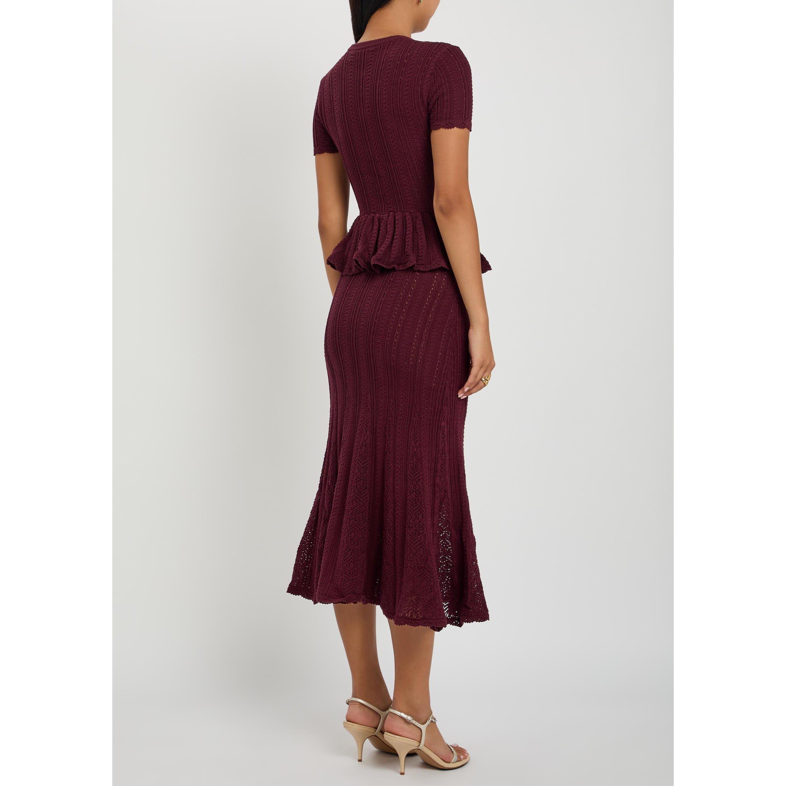 BURGUNDY - Self Portrait - LD BURGUNDY PEPLUM KNIT DRESS - 3