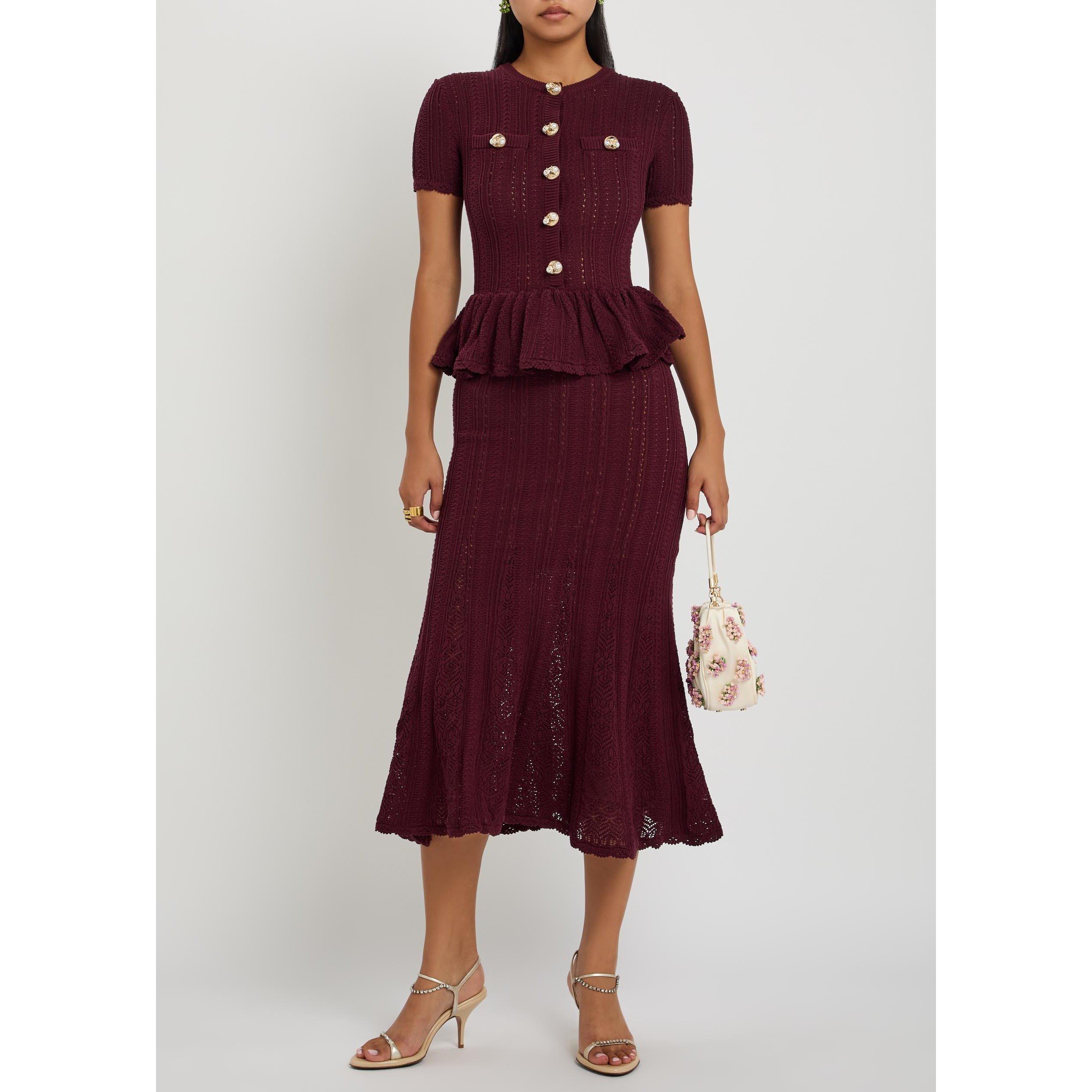 BURGUNDY - Self Portrait - LD BURGUNDY PEPLUM KNIT DRESS - 5