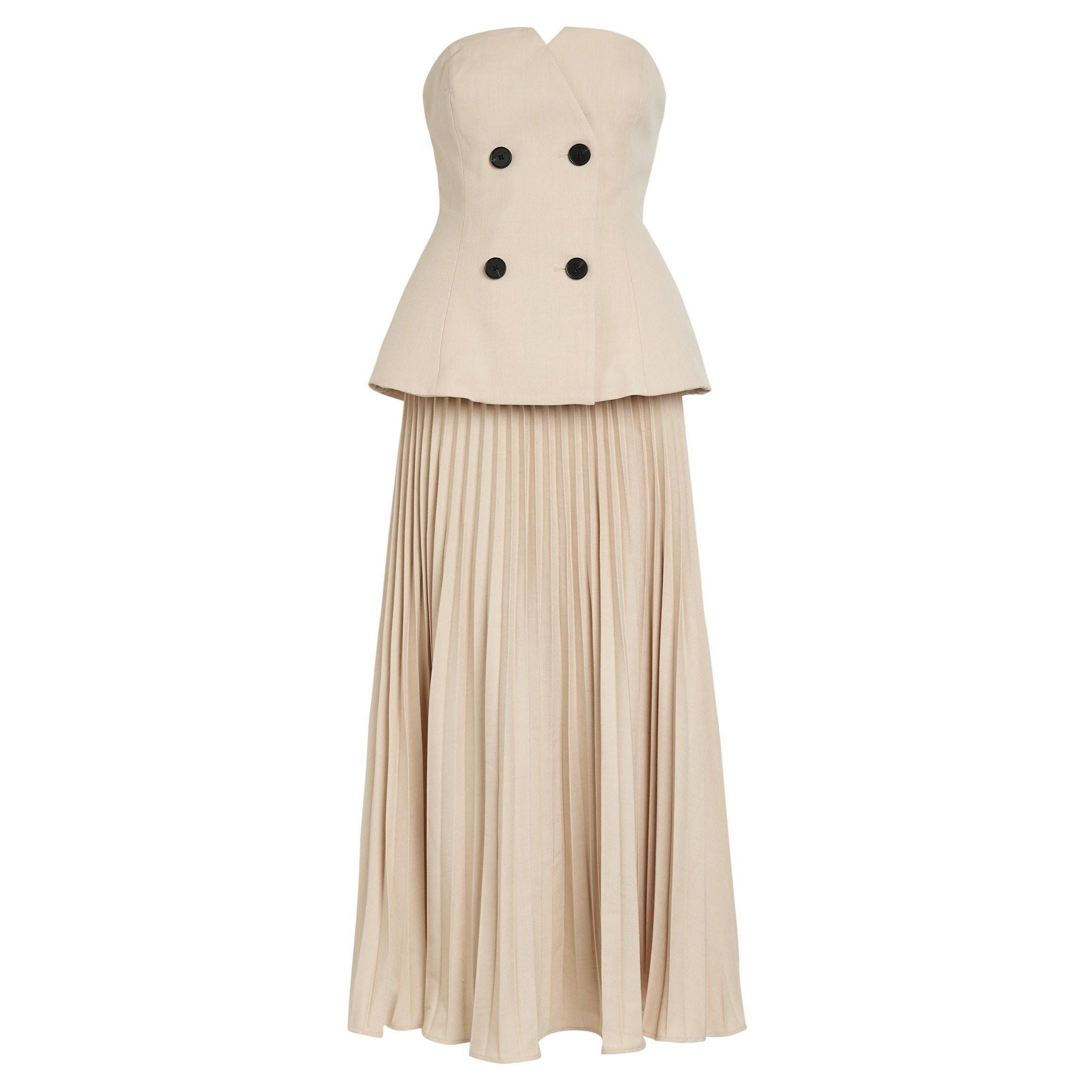 BEIGE - Self Portrait - LD BEIGE BANDEAU PLEATED DRESS