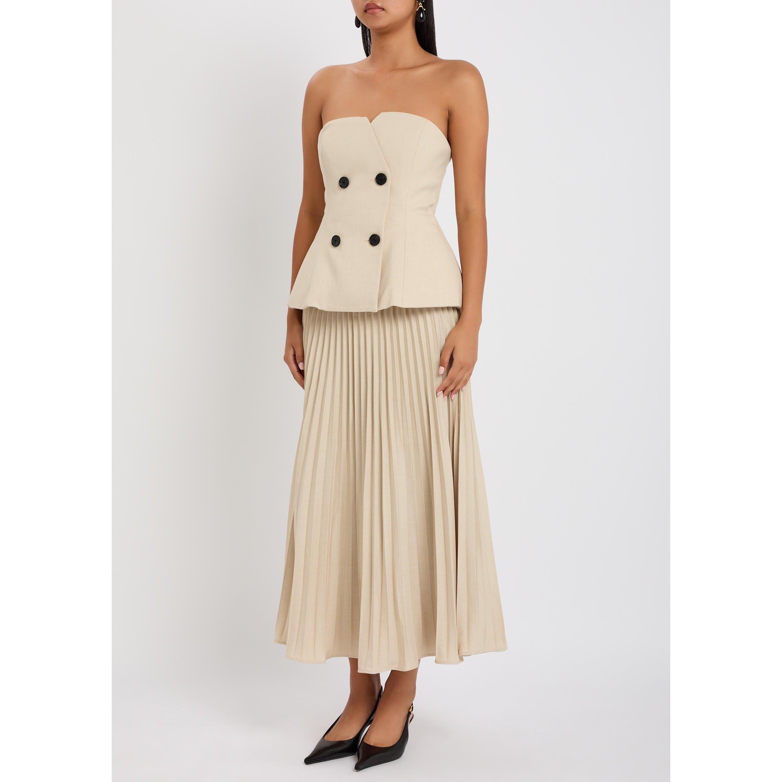 BEIGE - Self Portrait - LD BEIGE BANDEAU PLEATED DRESS - 2