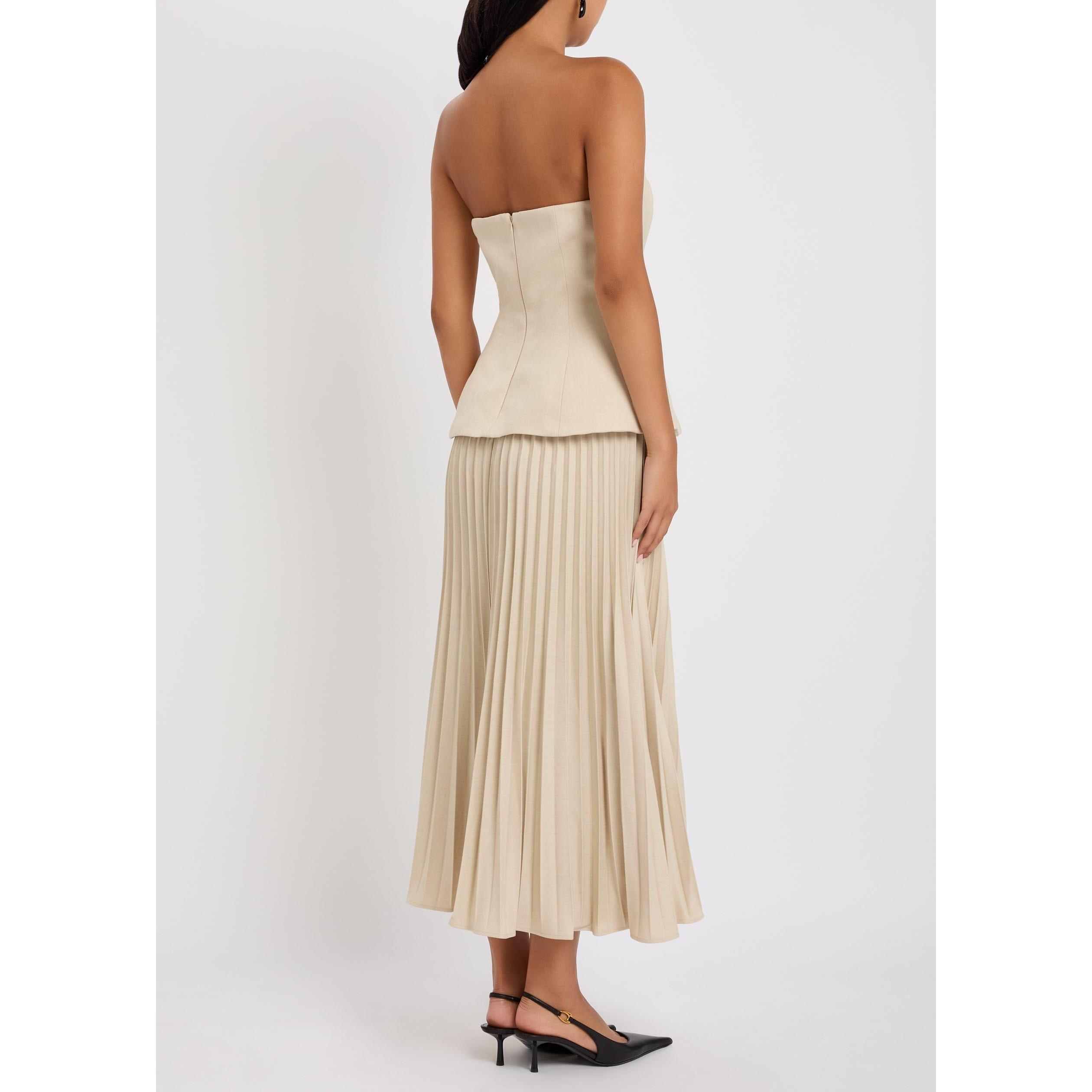 BEIGE - Self Portrait - LD BEIGE BANDEAU PLEATED DRESS - 3