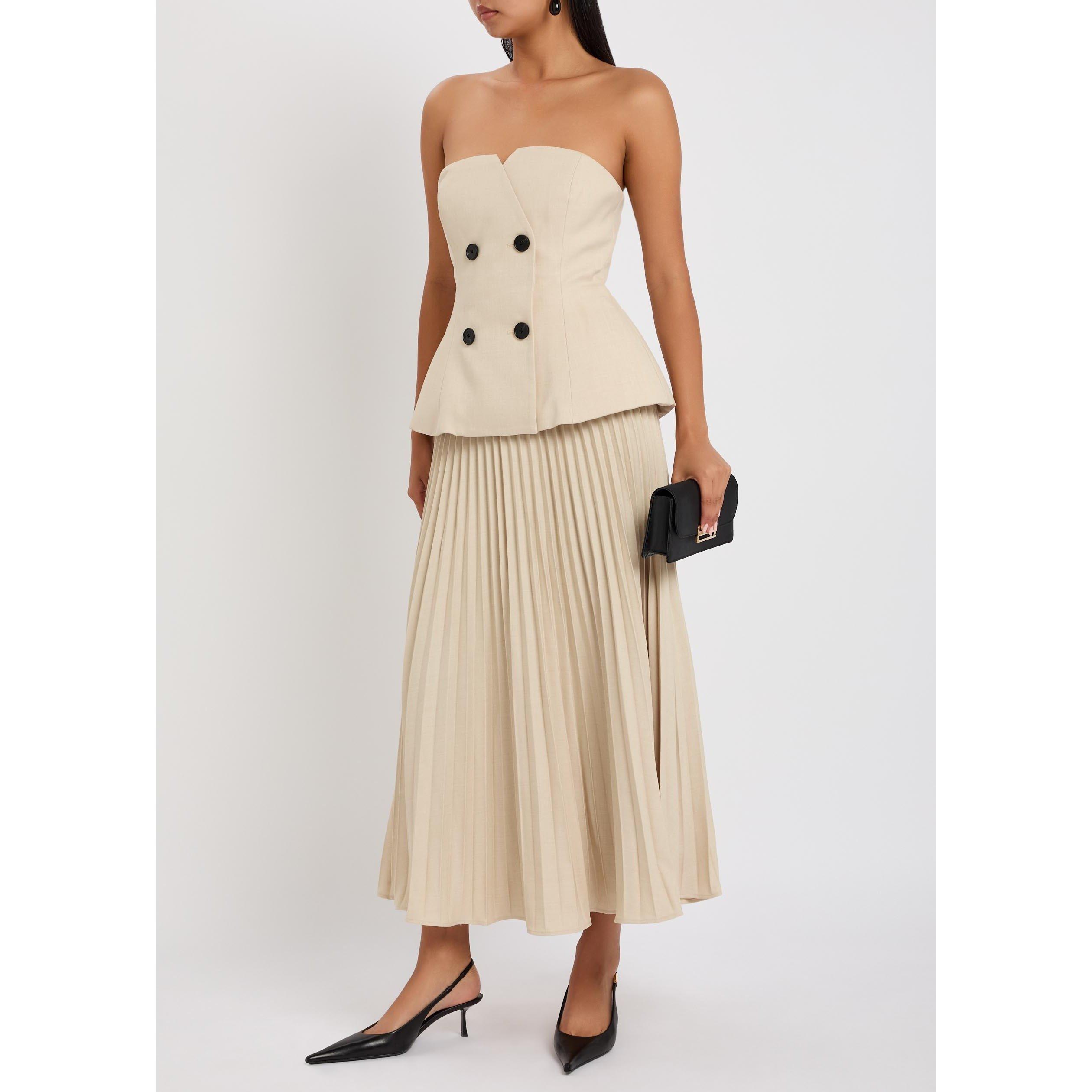 BEIGE - Self Portrait - LD BEIGE BANDEAU PLEATED DRESS - 5