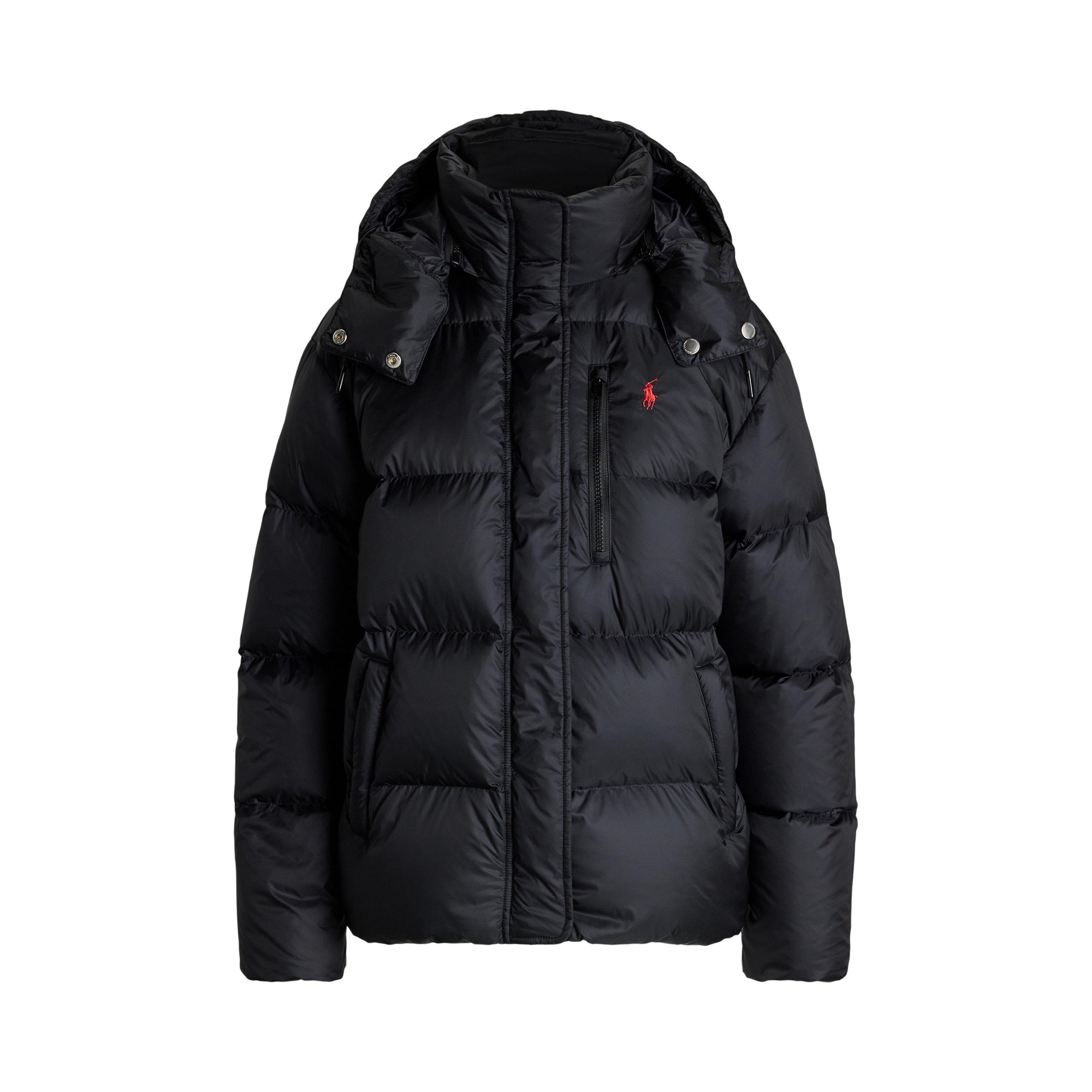 Polo Ralph Lauren Women's Polo Black Carly Water-Repellent Quilted Duck Down Wind Resistant Detachable Hood Short Puffer Jacket - 12 (M)