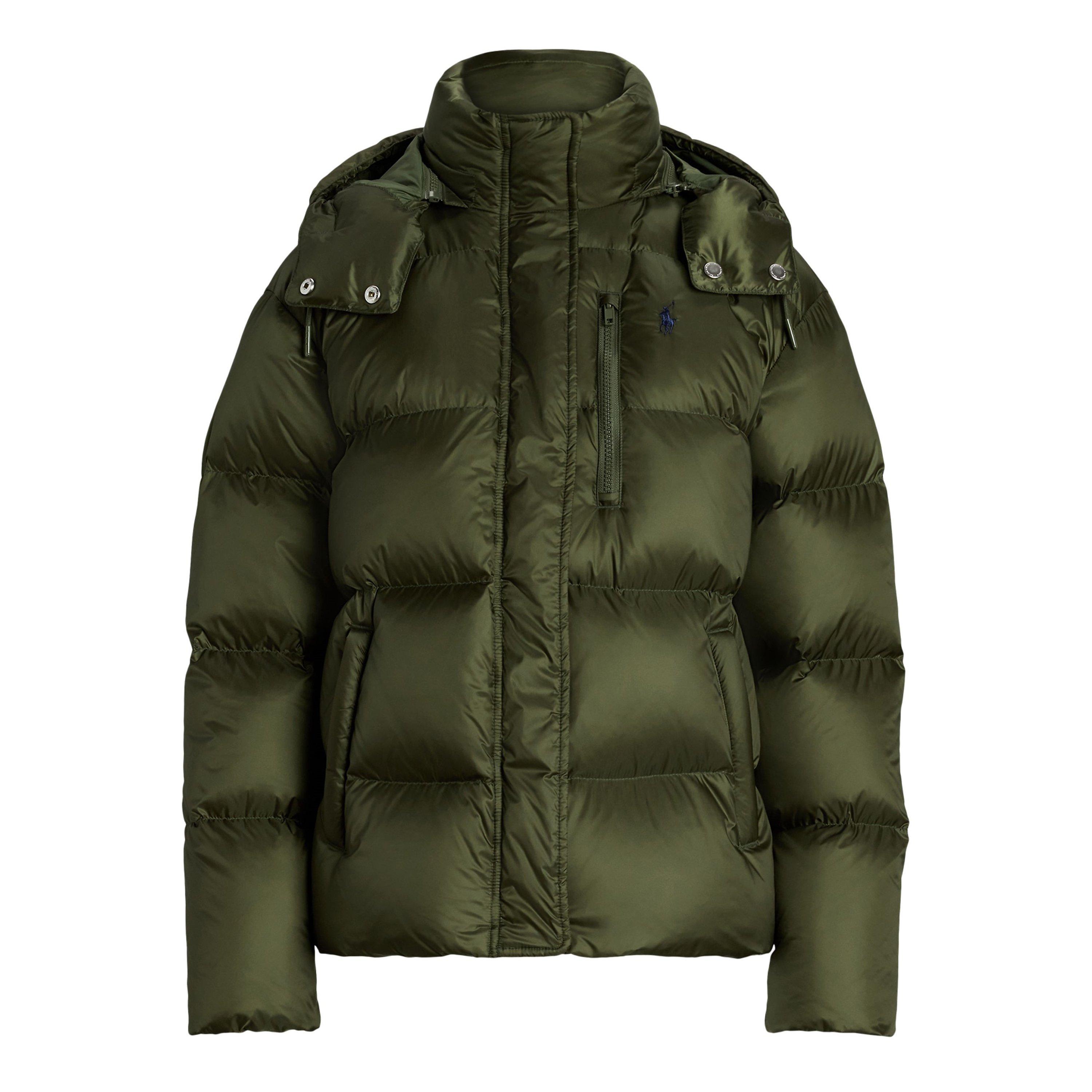 Olive - Polo Ralph Lauren - Women's Carly Water-Repellent Quilted Duck Down Wind Resistant Detachable Hood Short Puffer Jacket - 1