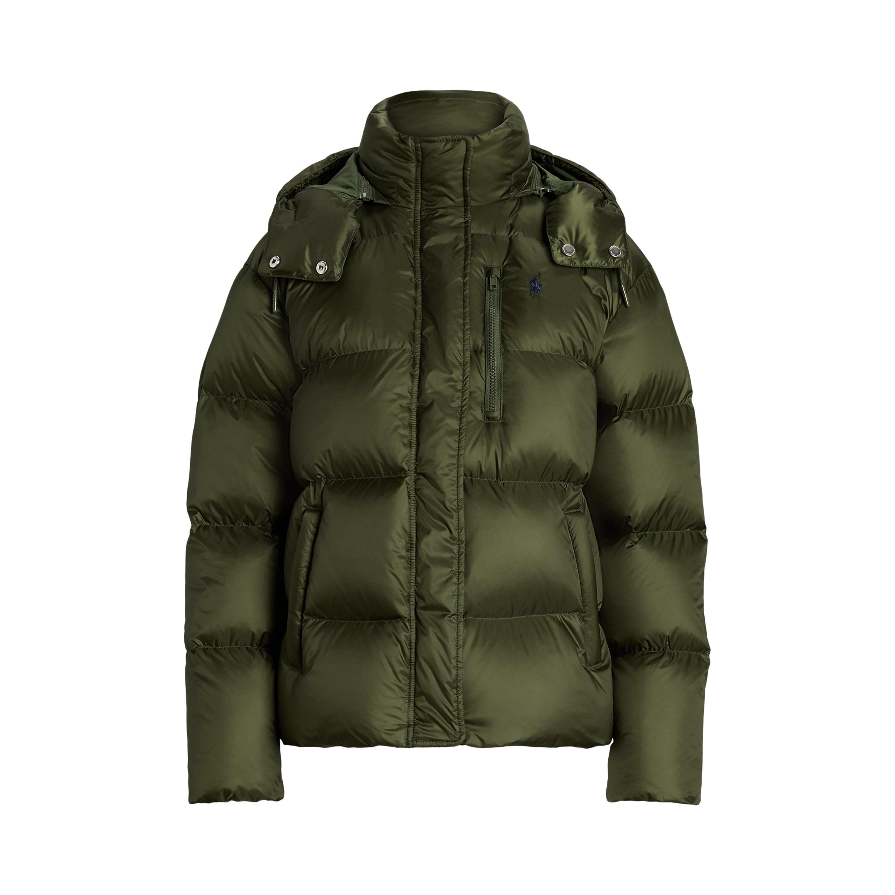 Olive - Polo Ralph Lauren - Women's Carly Water-Repellent Quilted Duck Down Wind Resistant Detachable Hood Short Puffer Jacket - 4