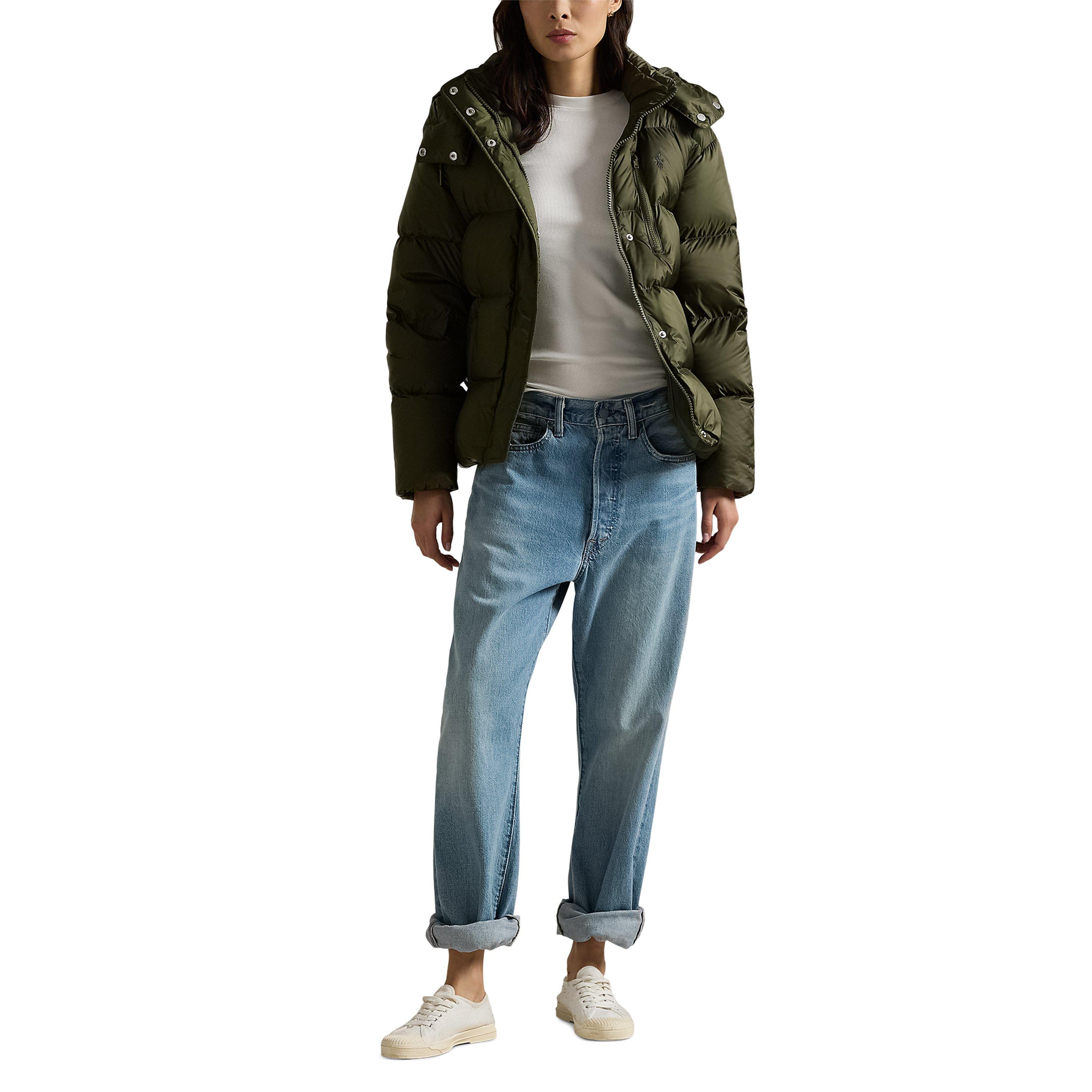 Olive - Polo Ralph Lauren - Women's Carly Water-Repellent Quilted Duck Down Wind Resistant Detachable Hood Short Puffer Jacket - 3