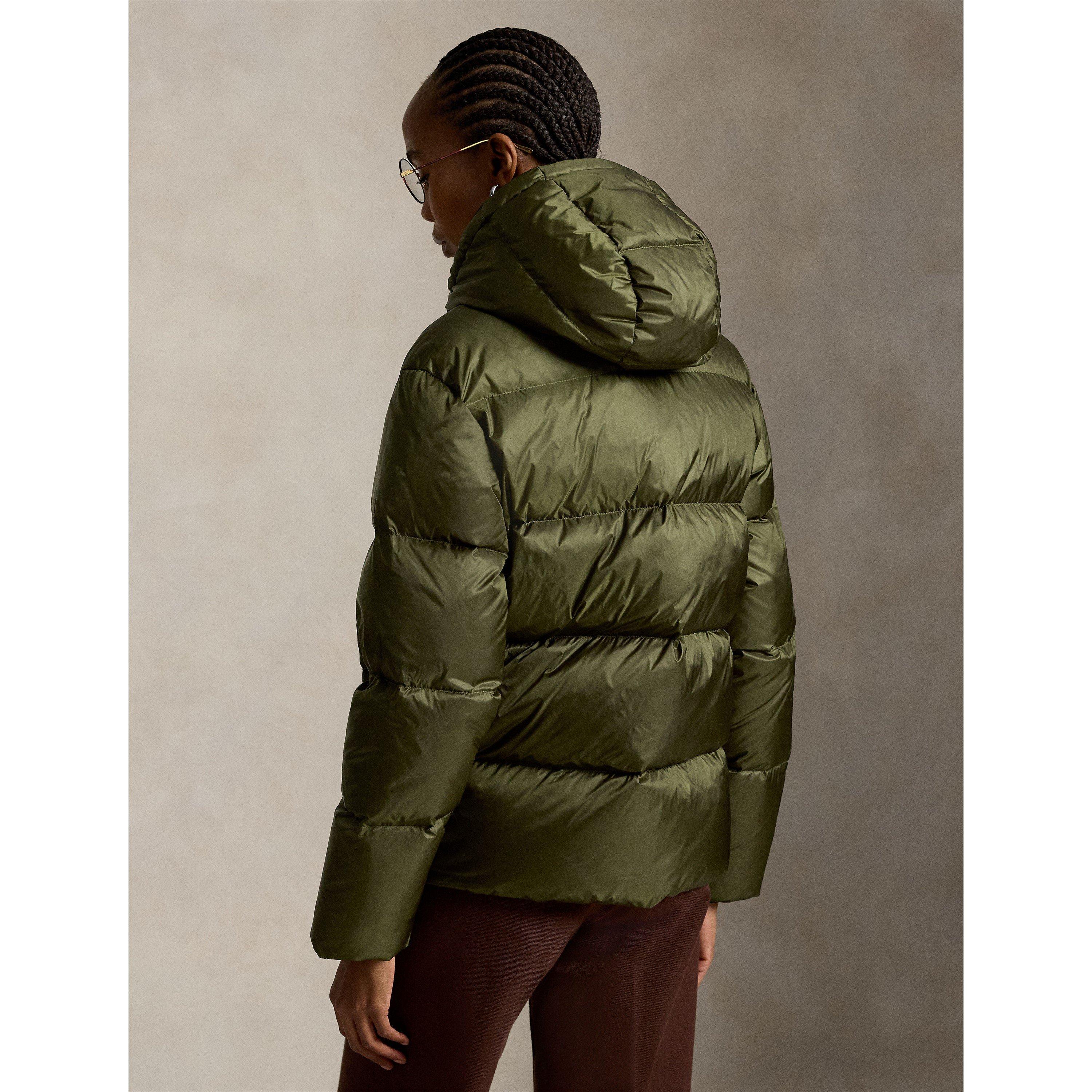 Olive - Polo Ralph Lauren - Women's Carly Water-Repellent Quilted Duck Down Wind Resistant Detachable Hood Short Puffer Jacket - 3