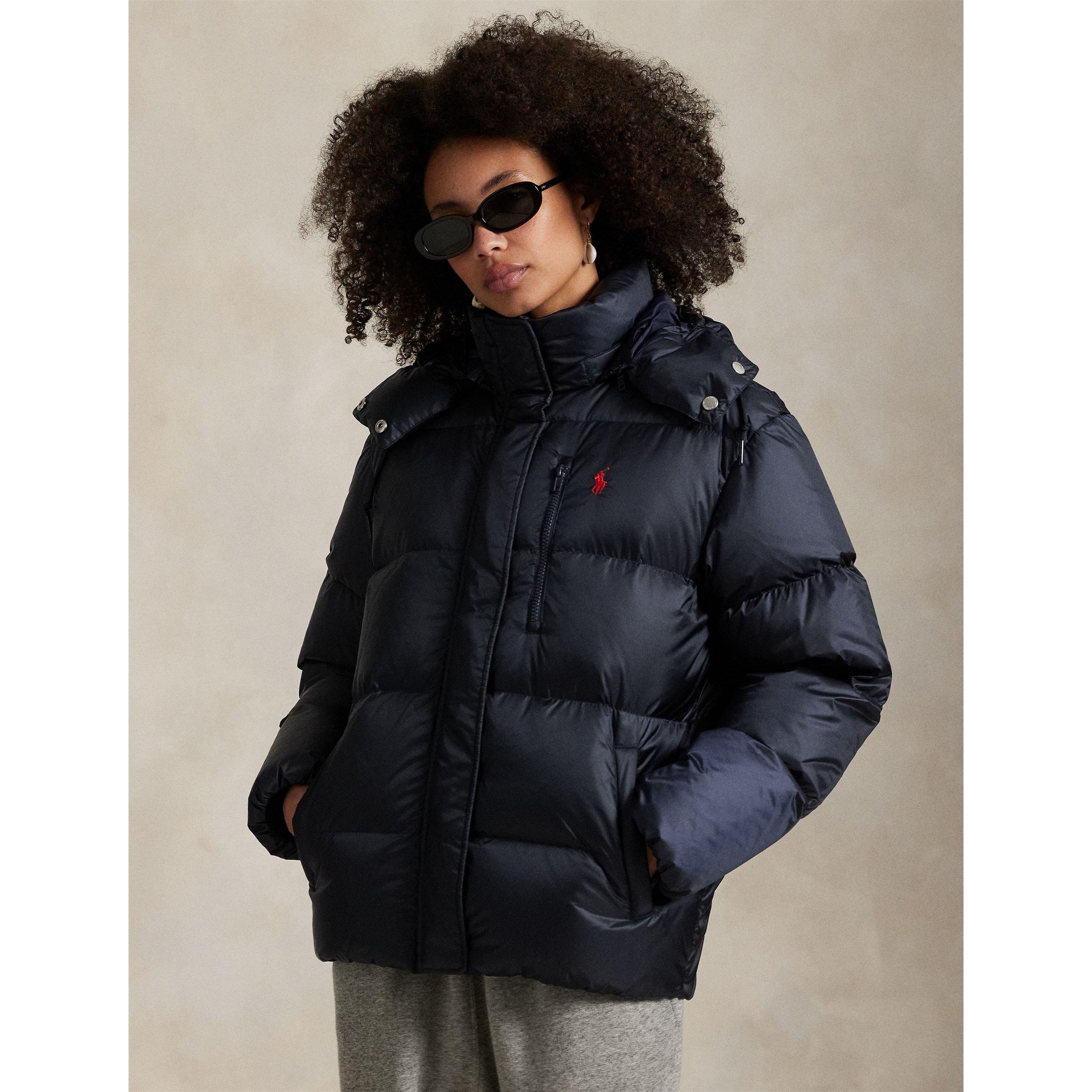 RL Navy - Polo Ralph Lauren - Women's Carly Water-Repellent Quilted Duck Down Wind Resistant Detachable Hood Short Puffer Jacket - 2