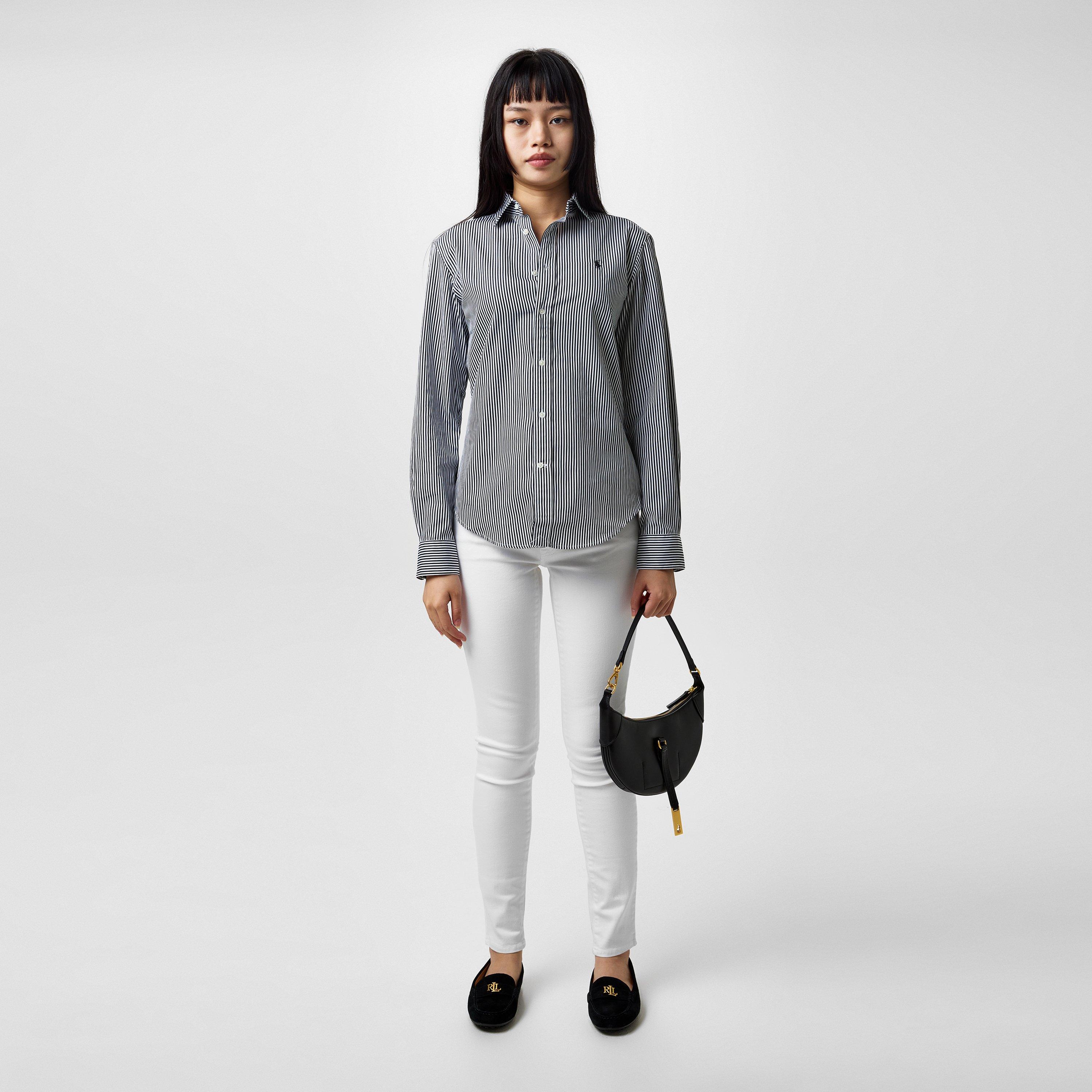 1322B White/Blk - Polo Ralph Lauren - Women's Charlotte Striped Oxford Shirt - 6