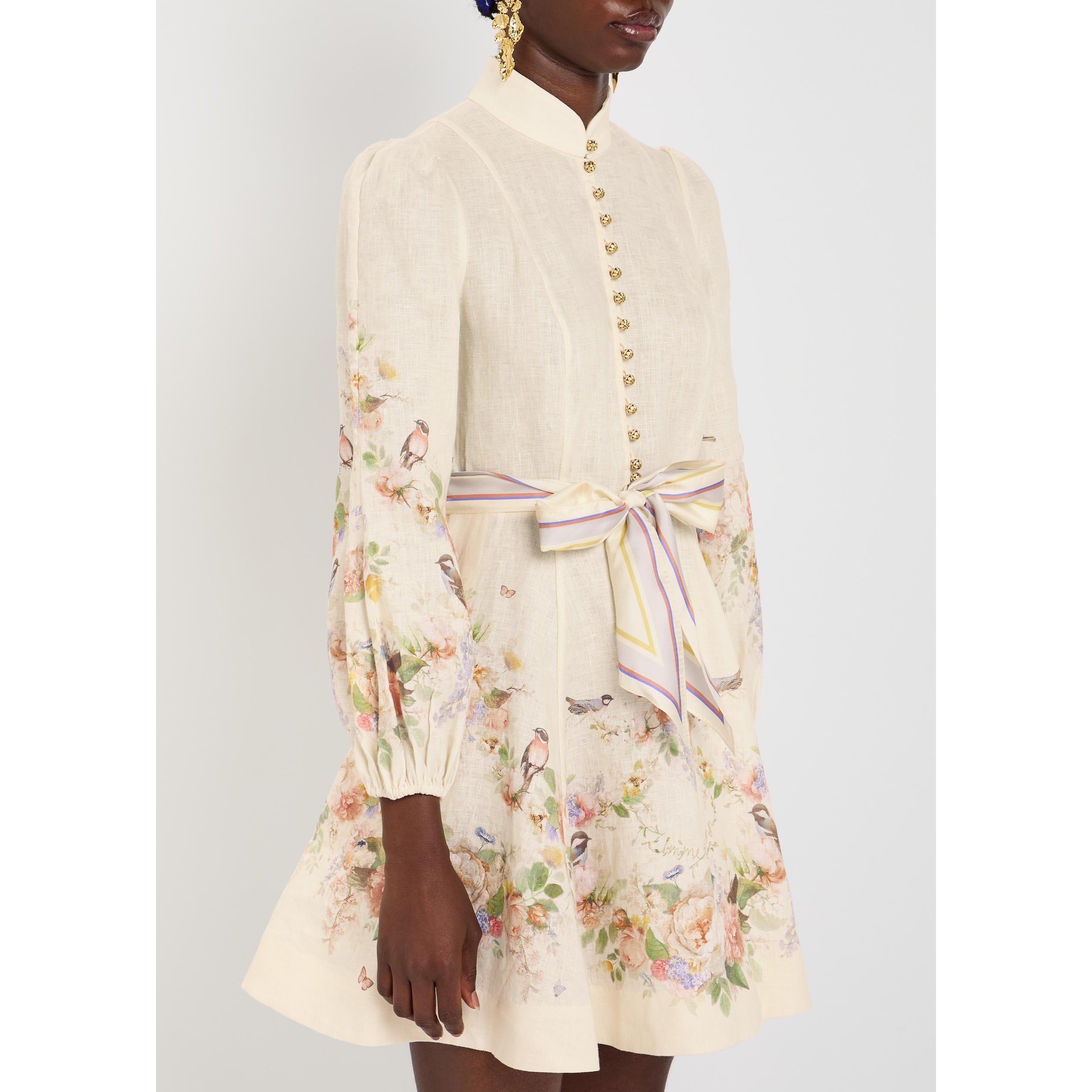 CREAM AND OTHER - Zimmermann - Women's Valiant Button Linen Long-Sleeve Mini Dress - 2