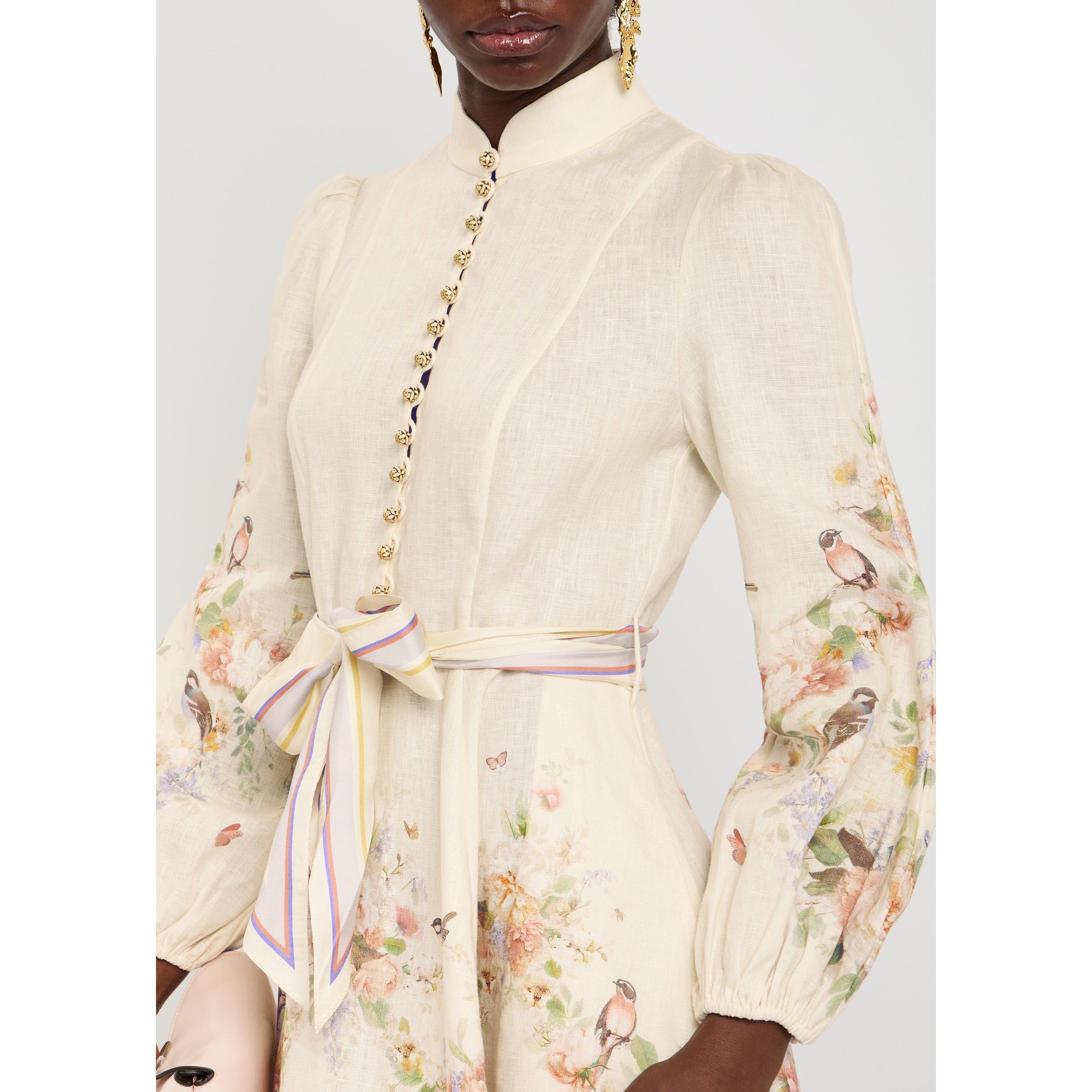 CREAM AND OTHER - Zimmermann - Women's Valiant Button Linen Long-Sleeve Mini Dress - 4