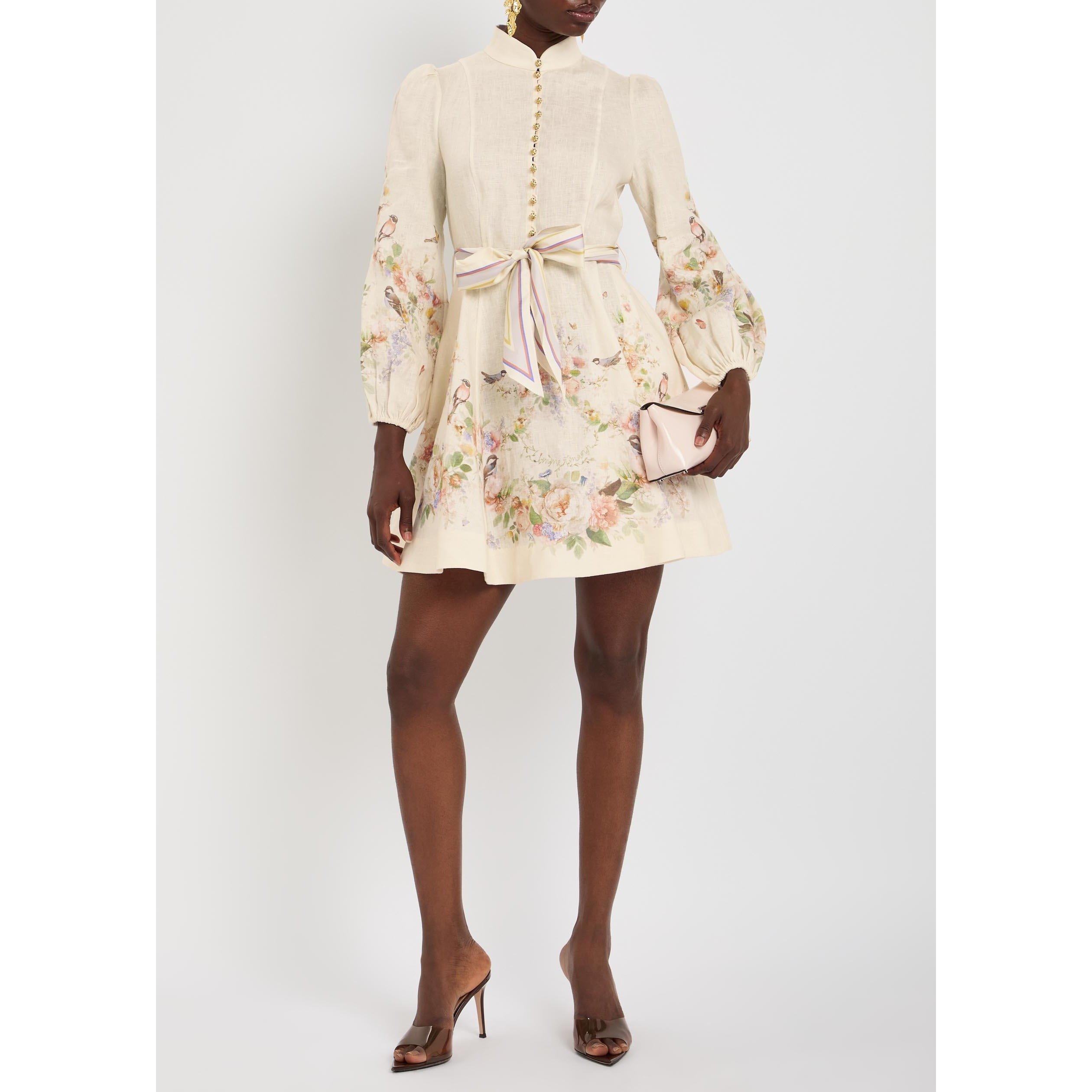 CREAM AND OTHER - Zimmermann - Women's Valiant Button Linen Long-Sleeve Mini Dress - 5