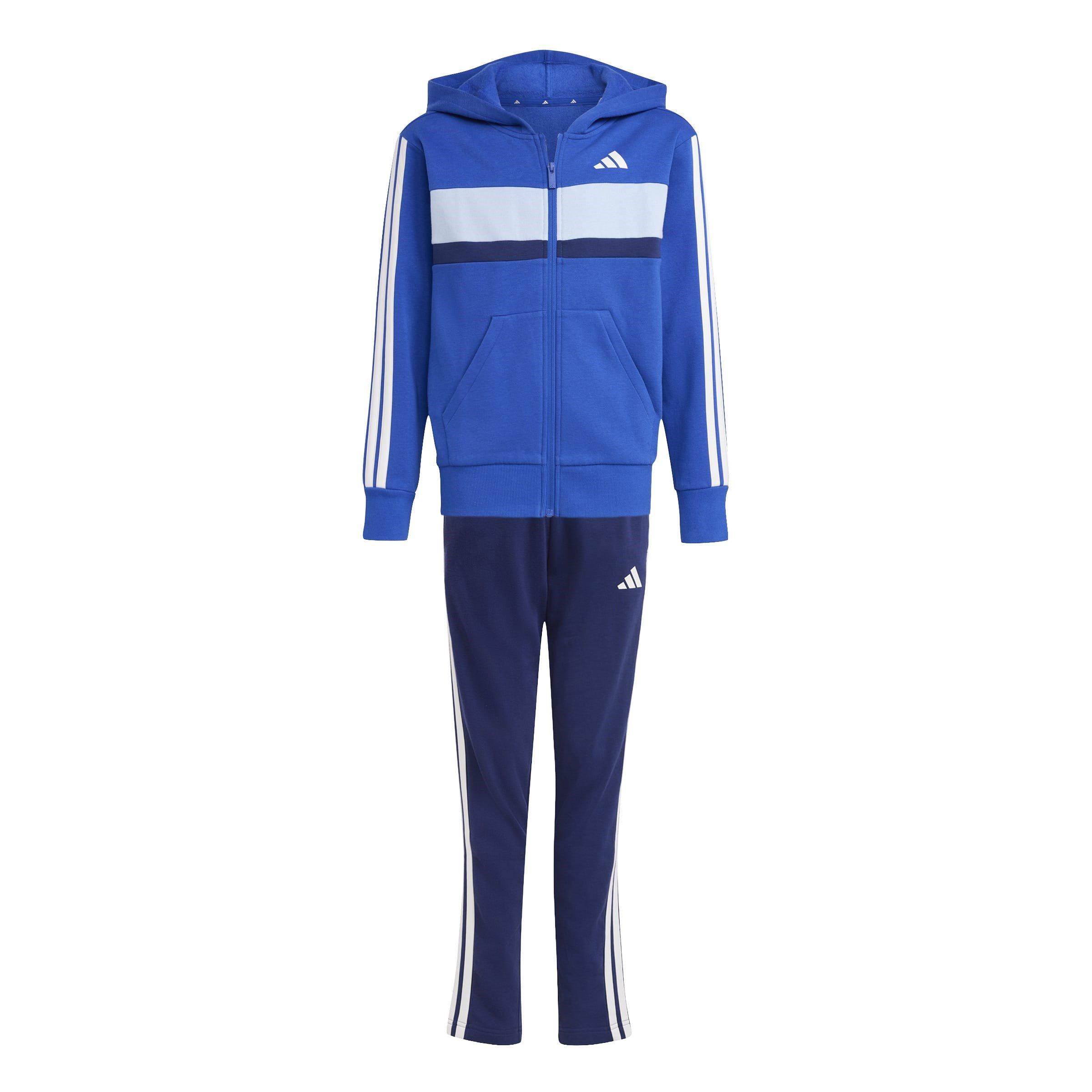 Adidas  Kids 3S Tiberio Fleece Tracksuit Juniors - Blue/Grey - 9-10 Years