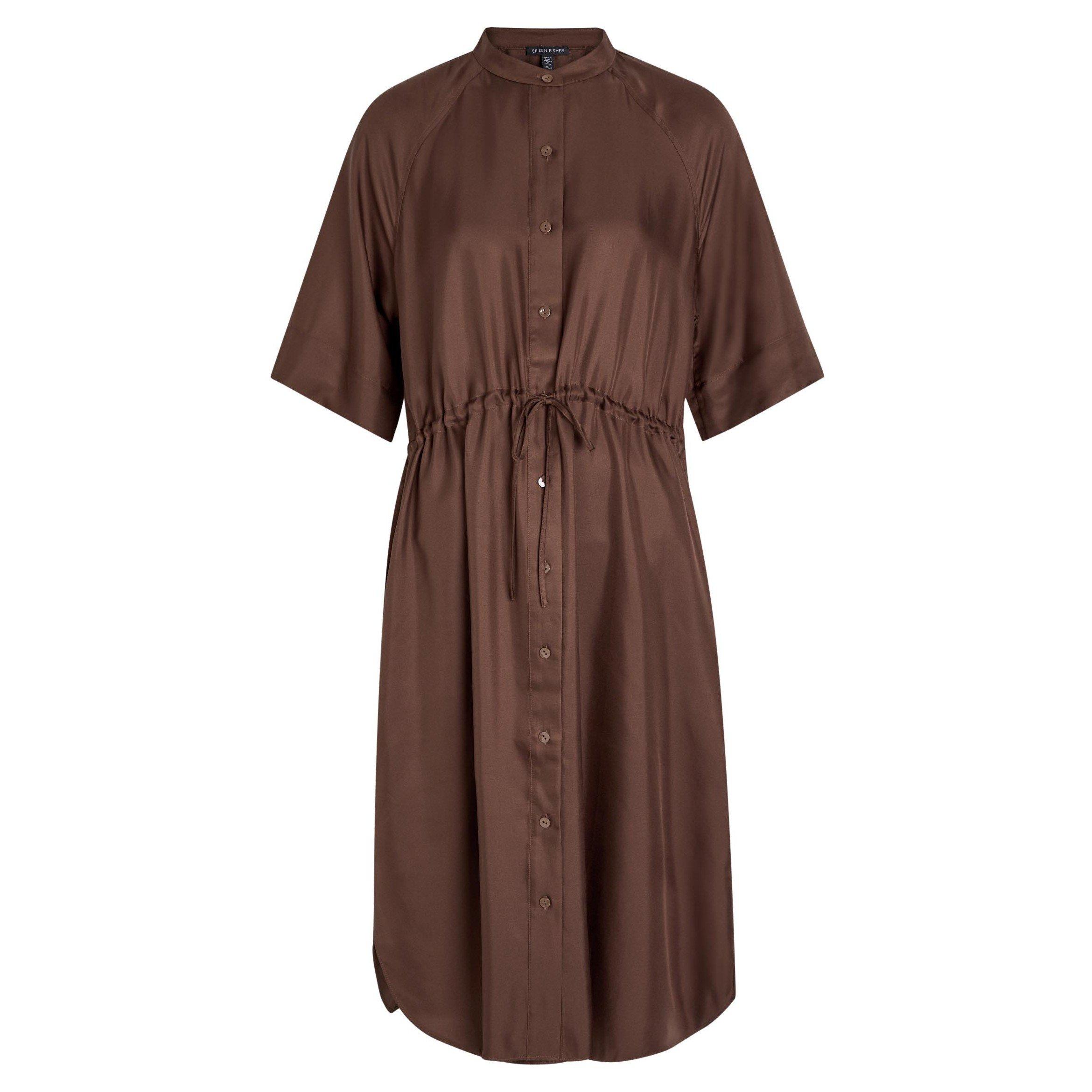 BROWN - Eileen Fisher - MANDARIN COLLAR ELBOW SLV C/L
