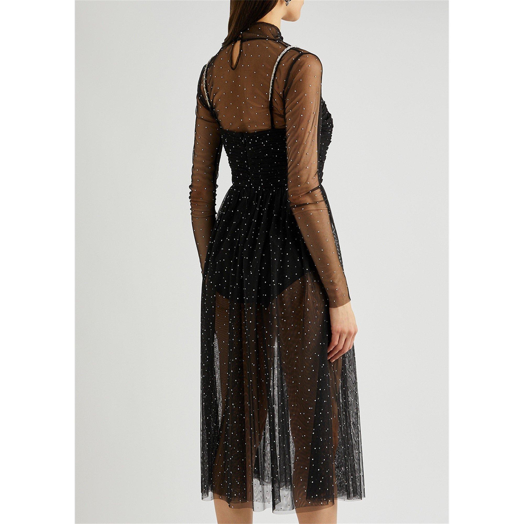 BLACK - Rebecca Vallance - LD LS ALYSSA SHEER MIDI DRESS - 3
