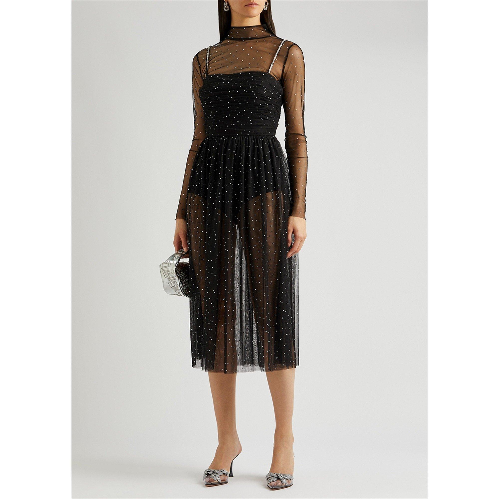 BLACK - Rebecca Vallance - LD LS ALYSSA SHEER MIDI DRESS - 5