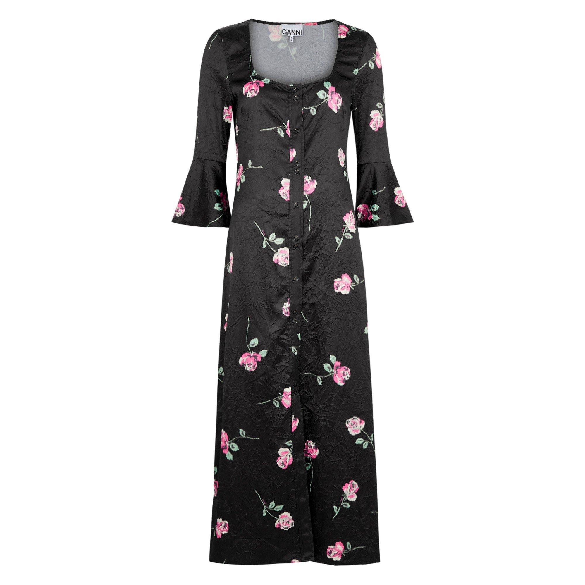 BLACK - Ganni - LD Crinkled Satin Uneck d