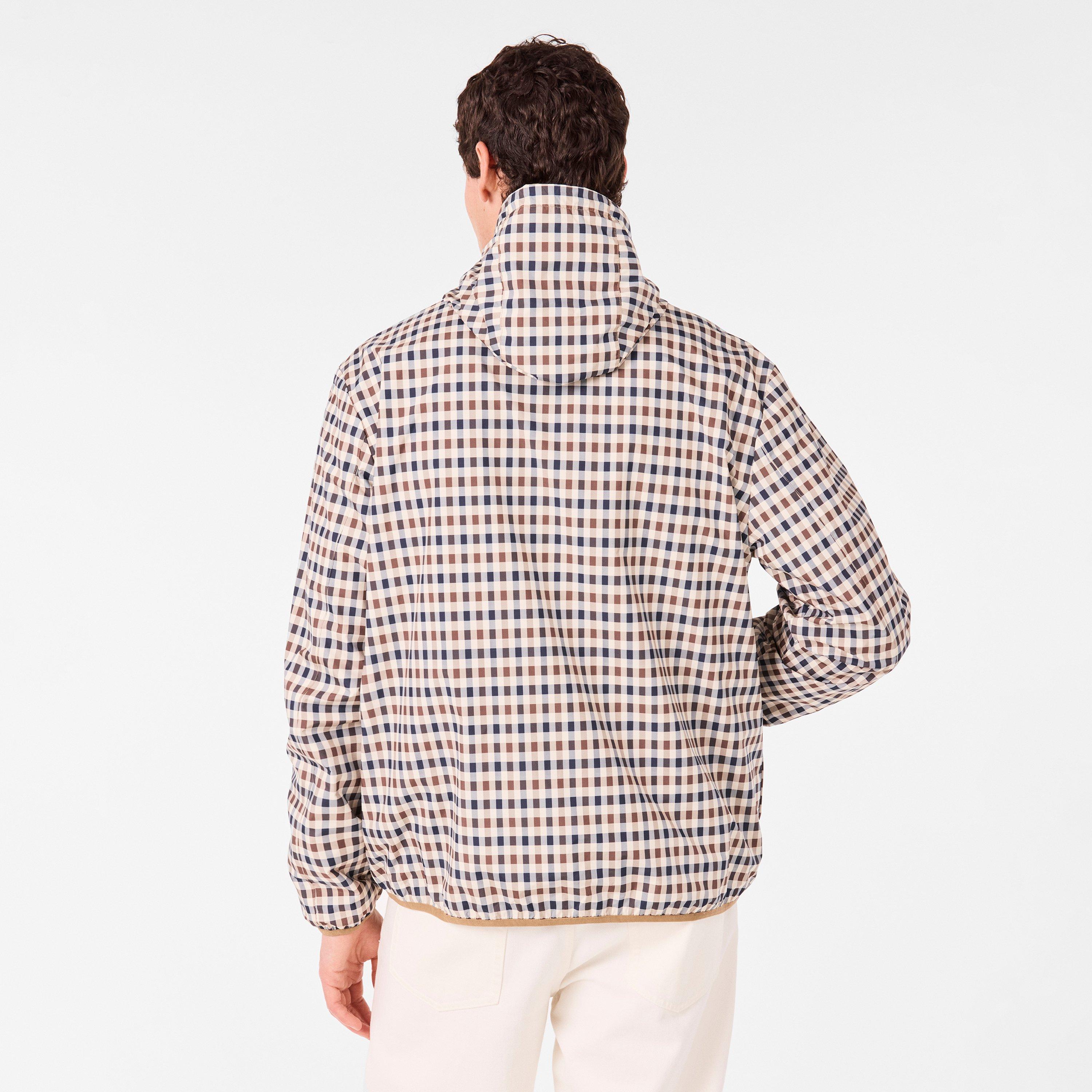 Khaki - Aquascutum - Men's Reversible Check Hooded Long Sleeve Rain Anorak - 4