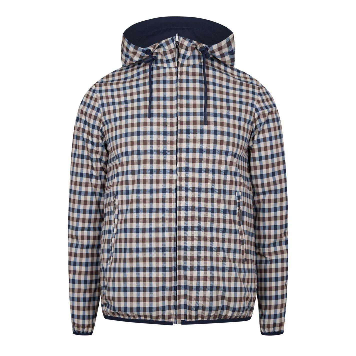 Navy/Check - Aquascutum - Men's Reversible Check Hooded Long Sleeve Rain Anorak - 2