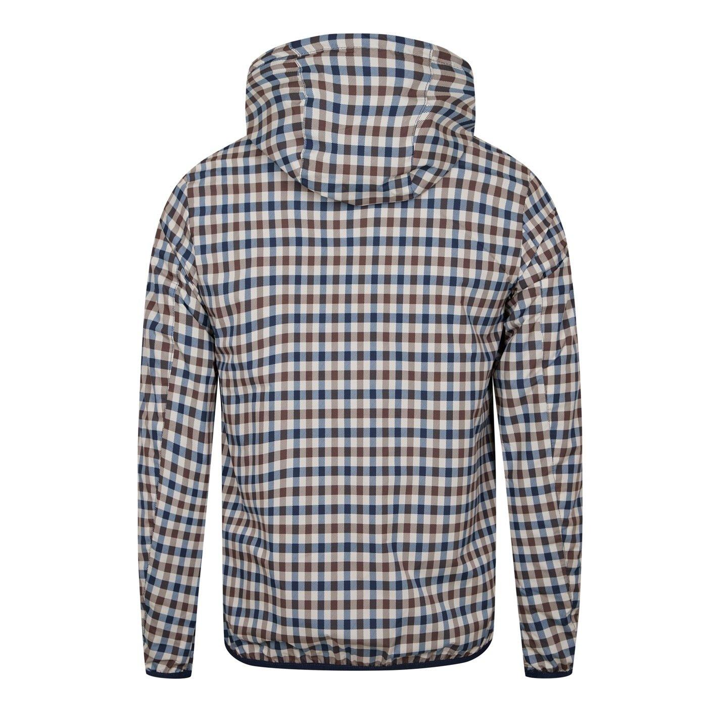 Navy/Check - Aquascutum - Men's Reversible Check Hooded Long Sleeve Rain Anorak - 11