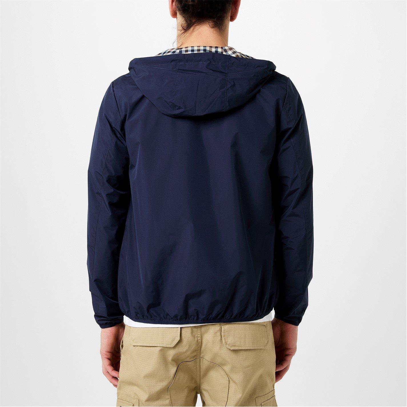 Navy/Check - Aquascutum - Men's Reversible Check Hooded Long Sleeve Rain Anorak - 6