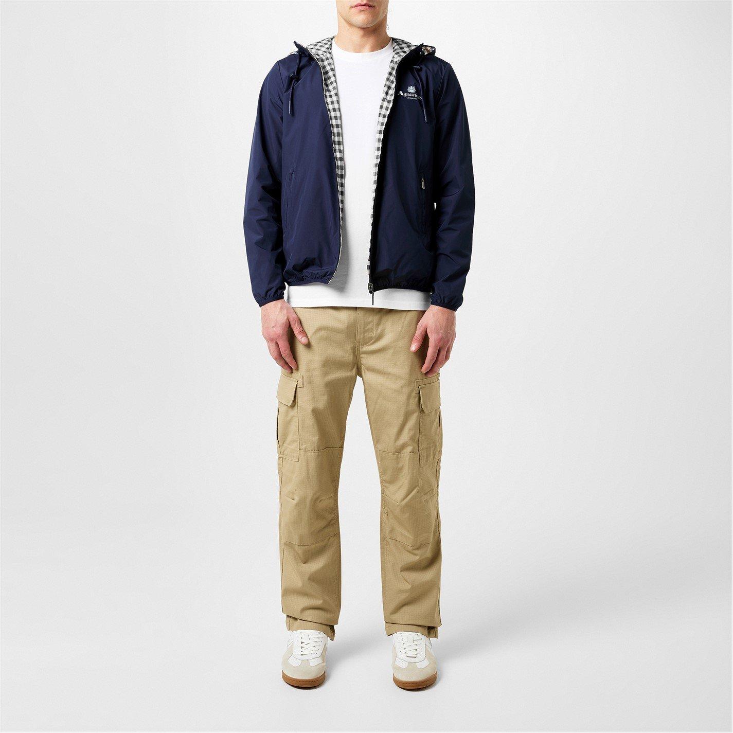 Navy/Check - Aquascutum - Men's Reversible Check Hooded Long Sleeve Rain Anorak - 8