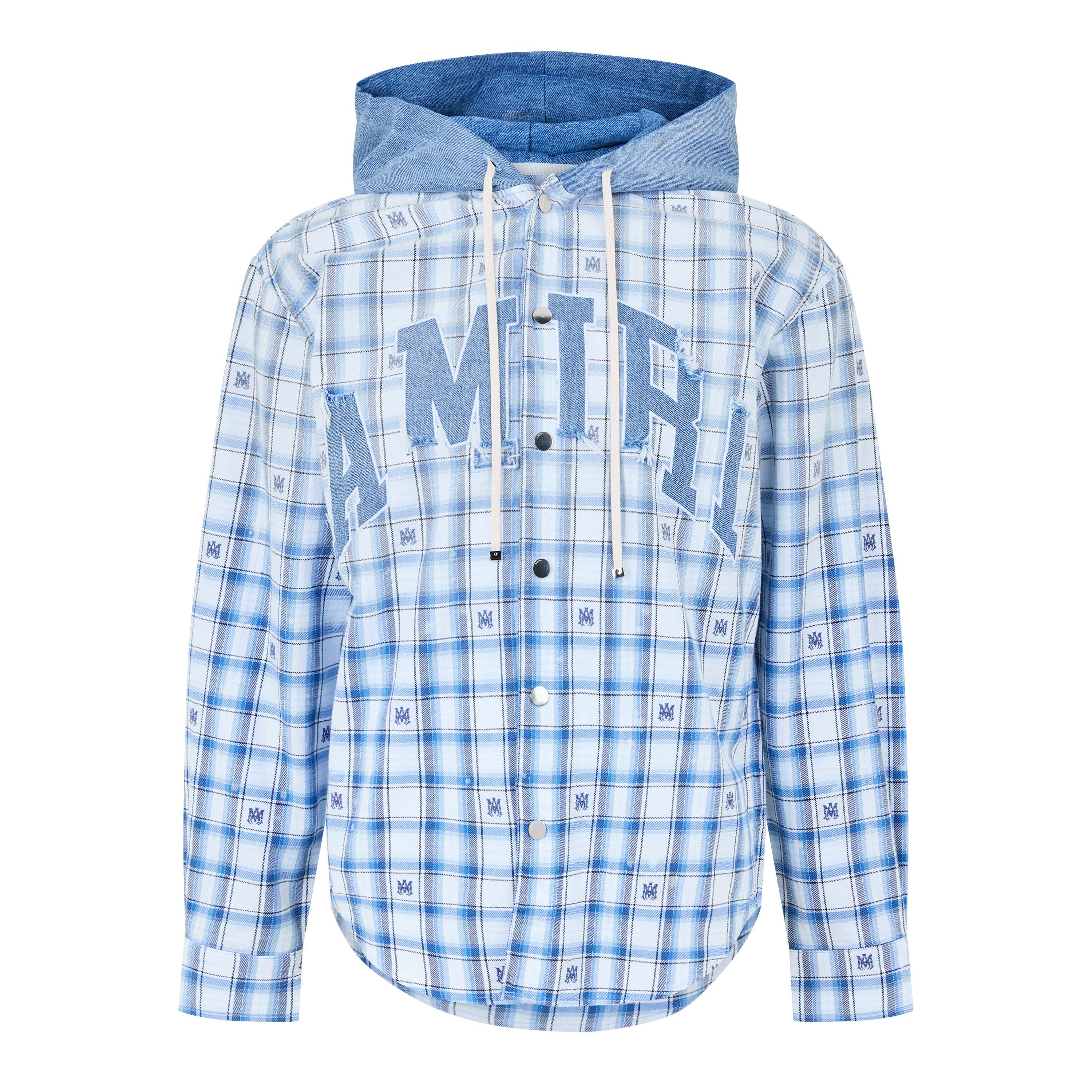 Cerulean - Amiri - Men's Cotton Long Sleeve Hooded Overshirt - 7
