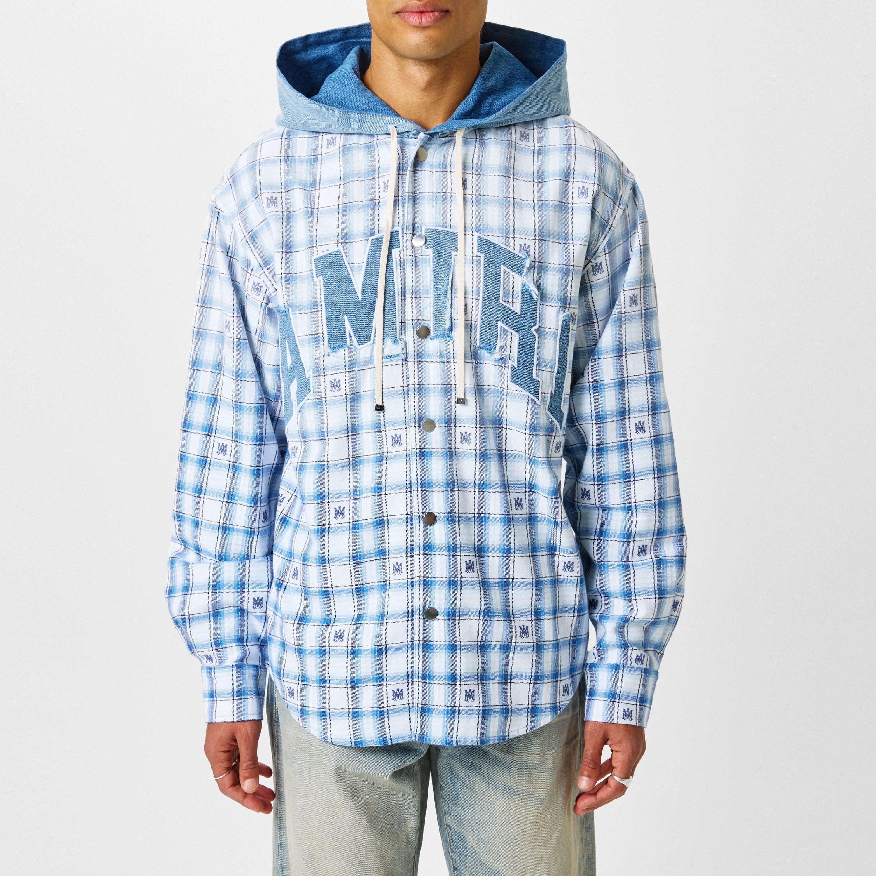 Cerulean - Amiri - Men's Cotton Long Sleeve Hooded Overshirt - 3